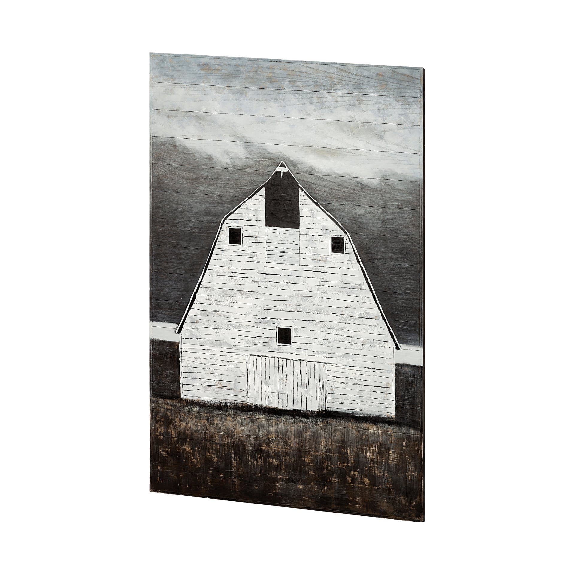 Sawmill Creek 42x62 Farmhouse White Barn Original Hand Painted on Wood Oil Painting — product photograph