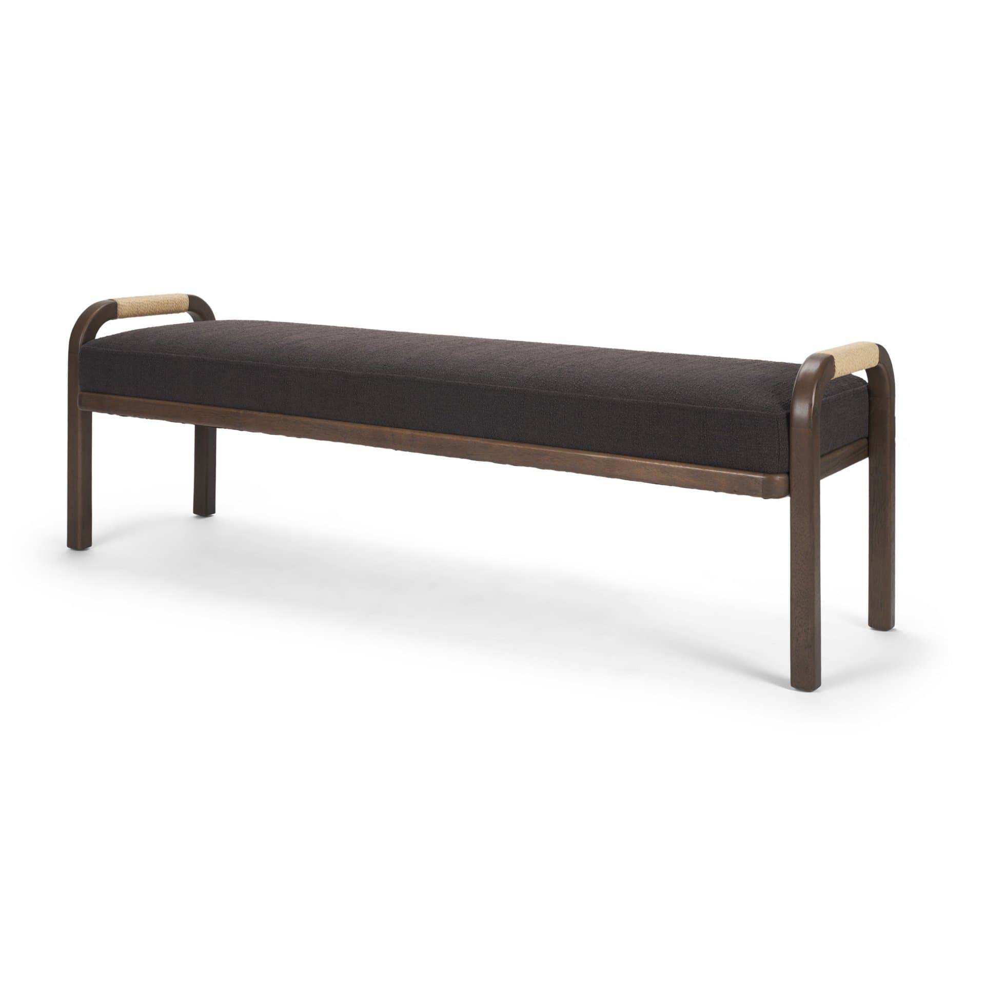 Freya Upholstered Bench | Charcoal Fabric | Brown Wood Frame — product photograph