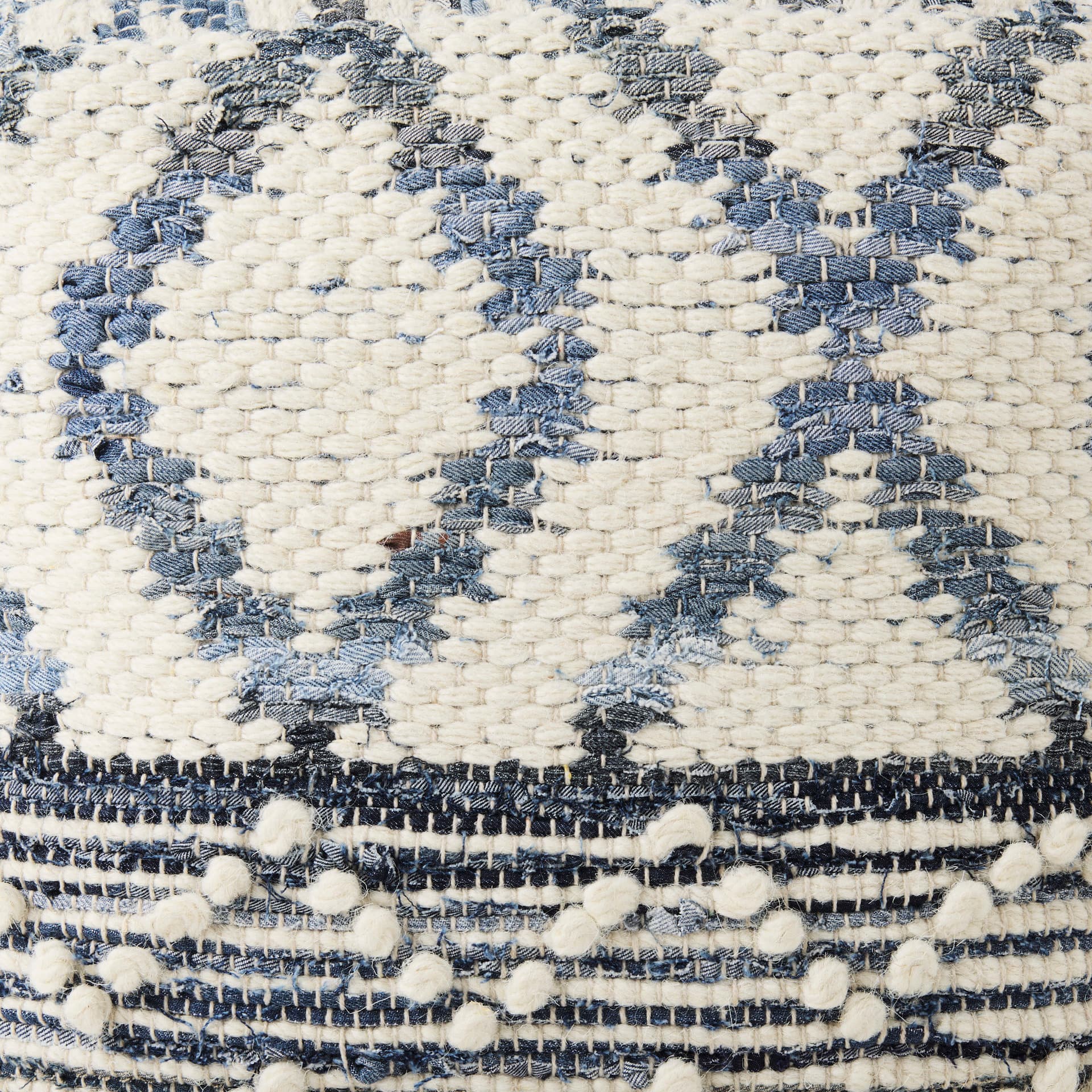 Eshana 16.0L x 16.0W x 16.0H Cream Wool and Denim Patterned Pouf — product photograph