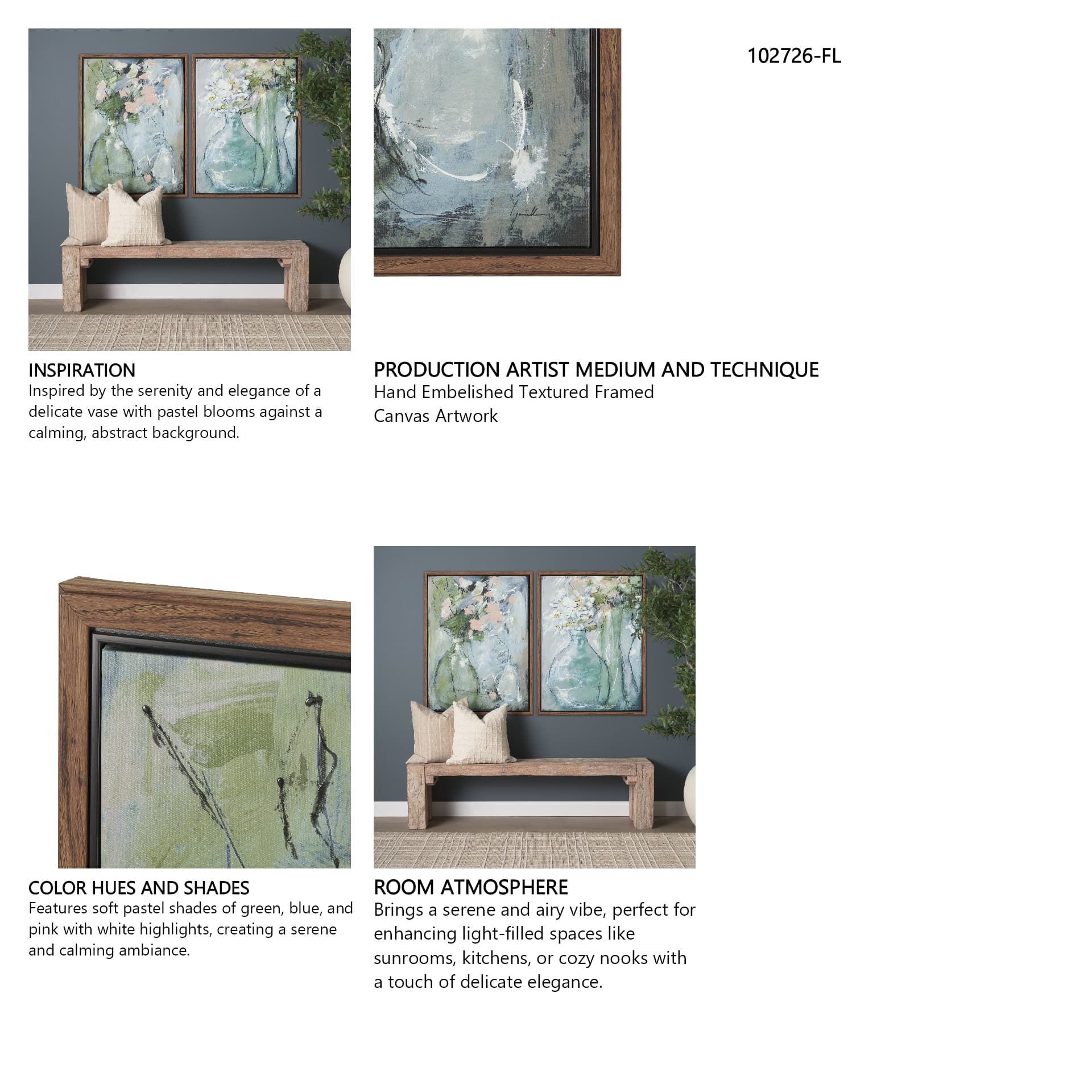 Posies I by Mercana Studio Hand-Embellished Textured Framed Canvas Artwork — in a styled room