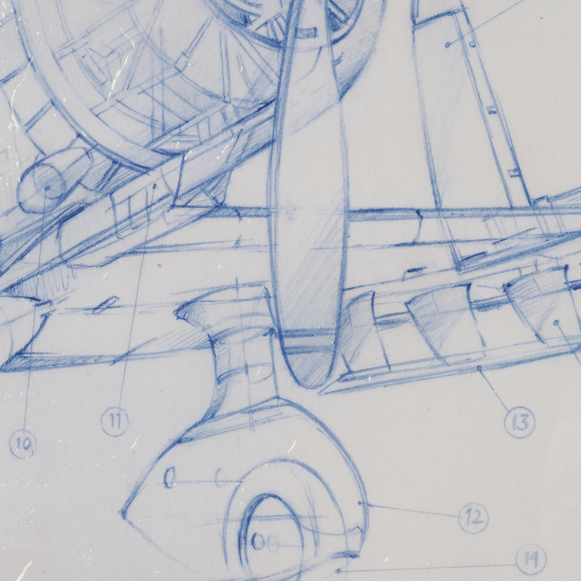 Airplane Mechanical Sketch I by Ethan Harper Hand Embellished Framed Art Print Matted under Glass — product photograph
