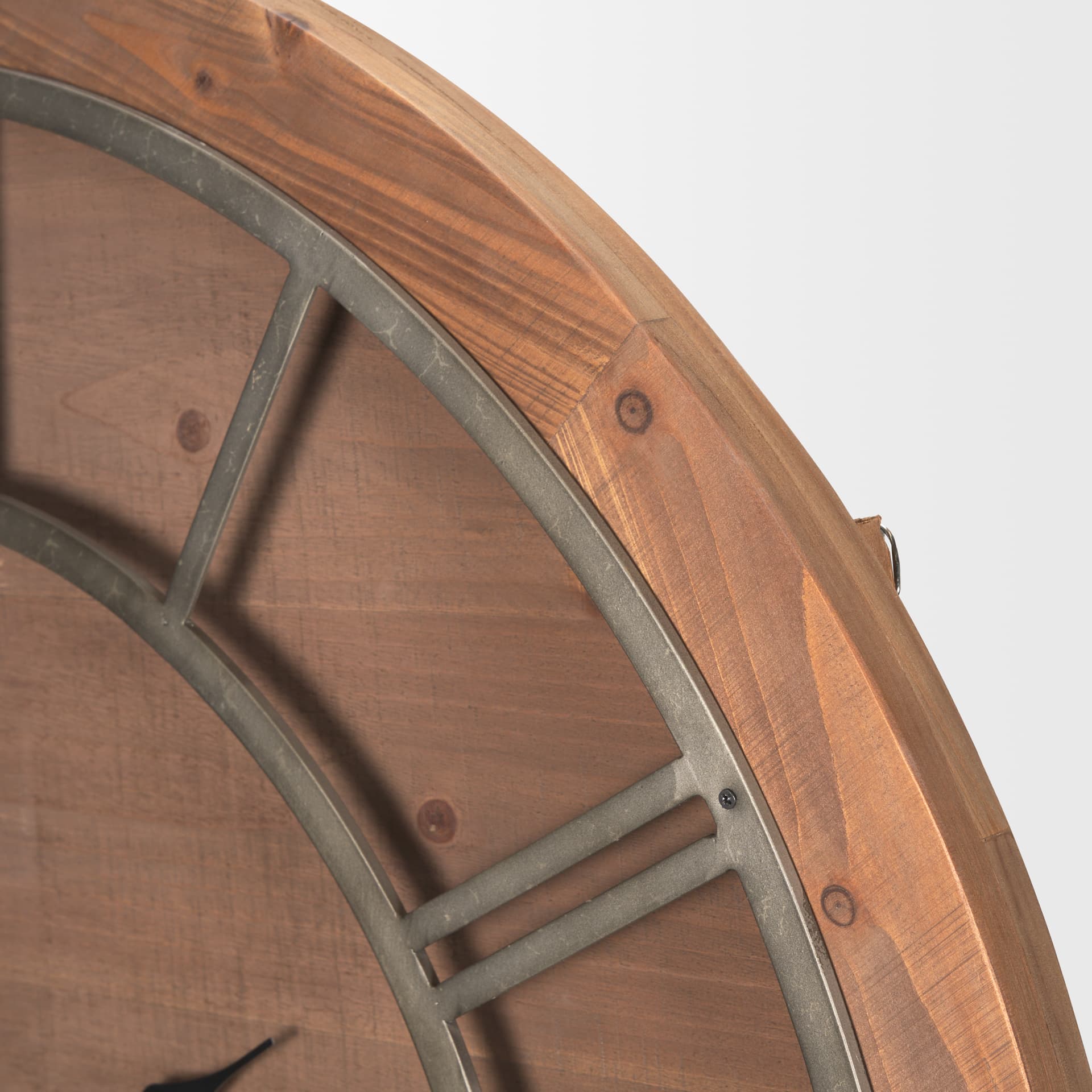 Raul Medium Brown Wood W/ Silver Metal Wall Clock — product photograph