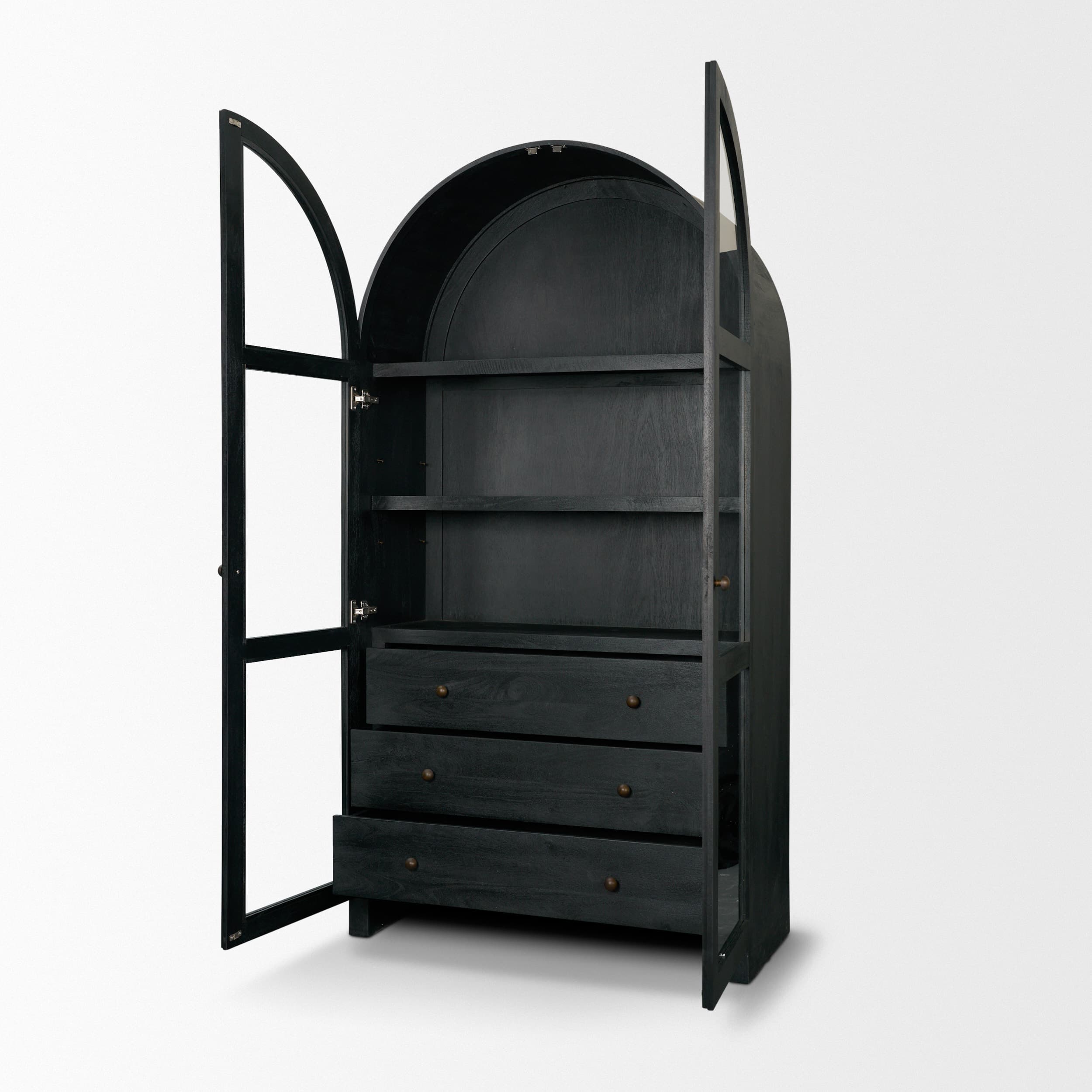 Suri Black Wood W/Glass Doors Arched Curio Cabinet — product photograph