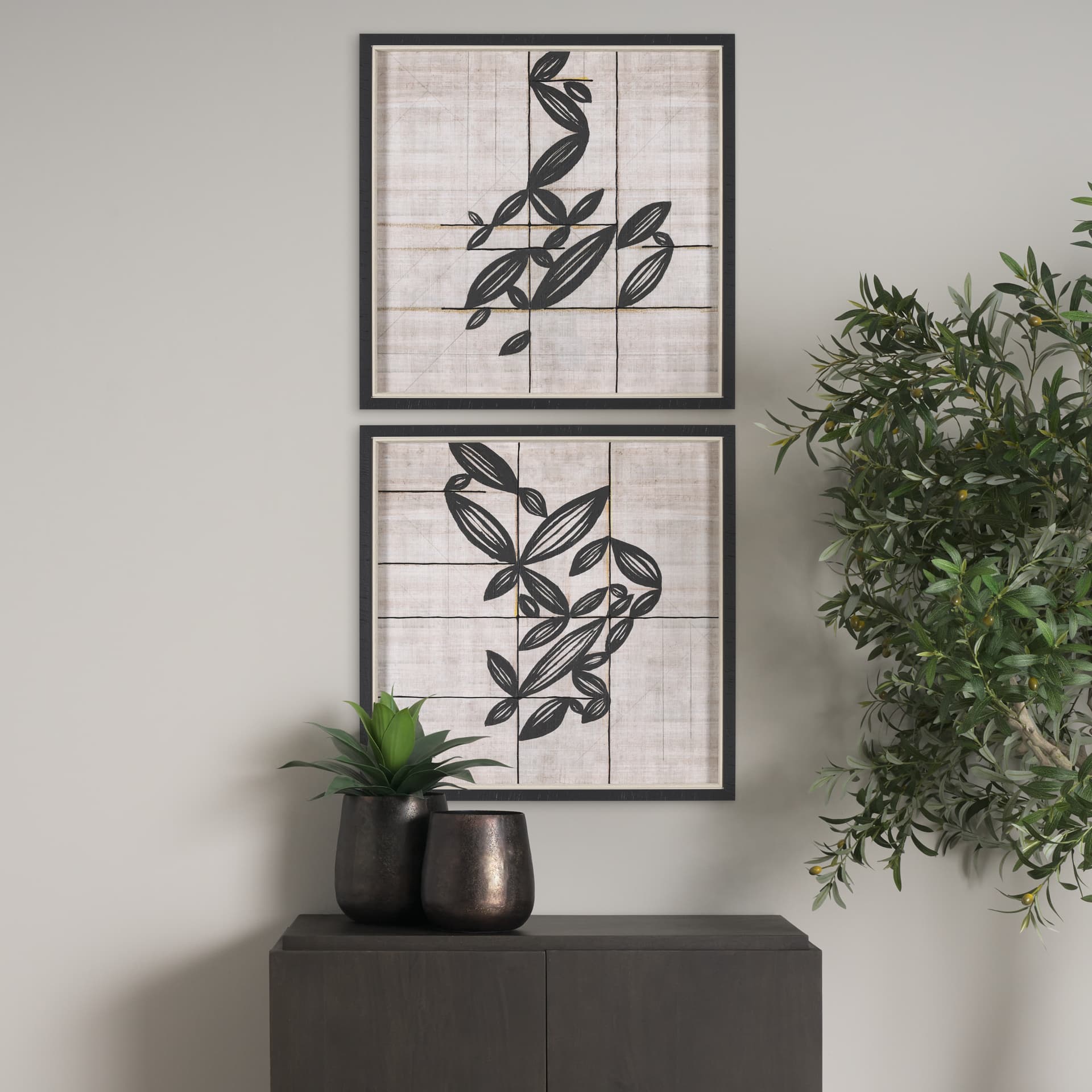 Papyrus Foliage II by Mercana Studio a Hand Embellished Textured Framed Art Print — in a styled room
