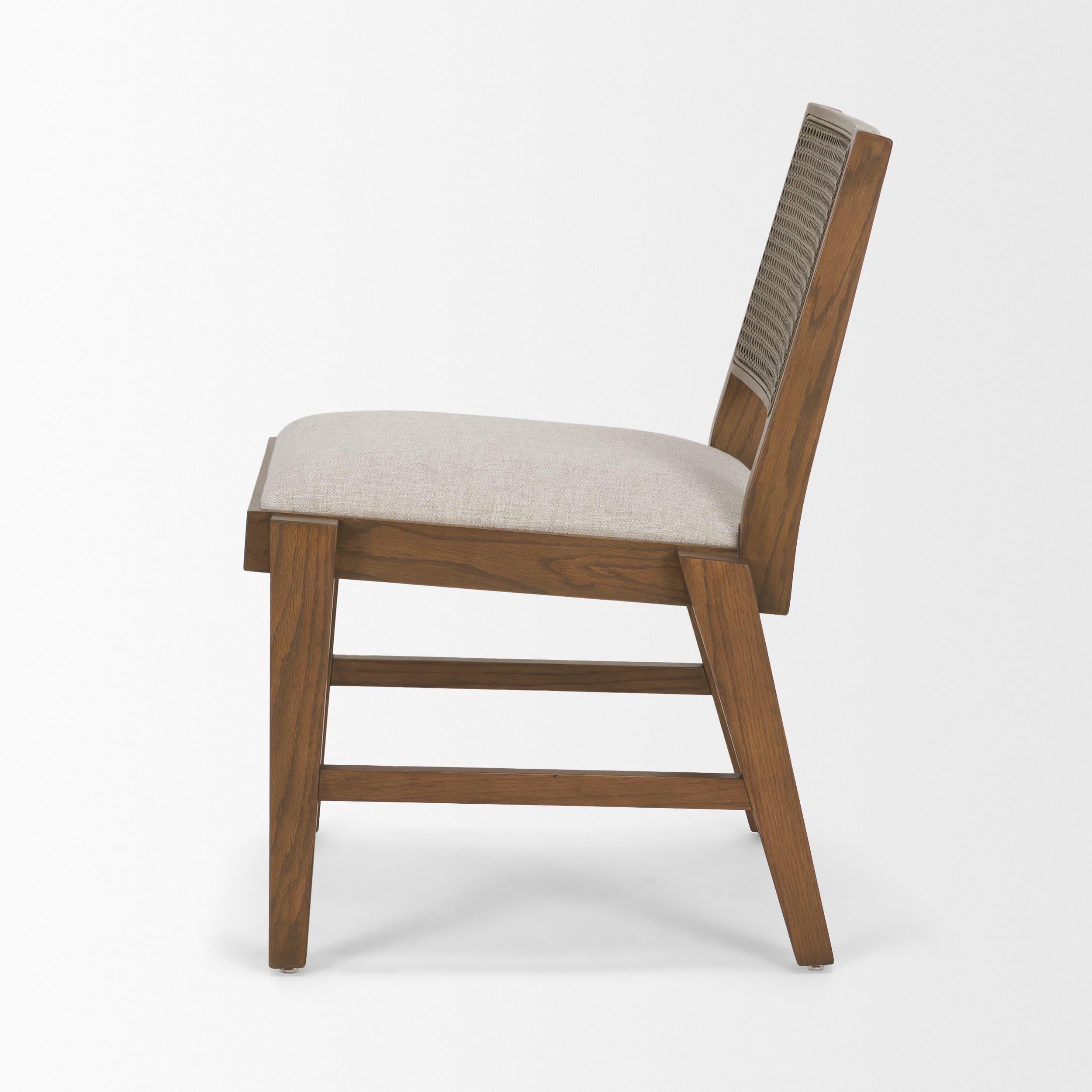 Reid Cane Back Dining Side Chair | Cream Fabric w/ Brown Wood — product photograph