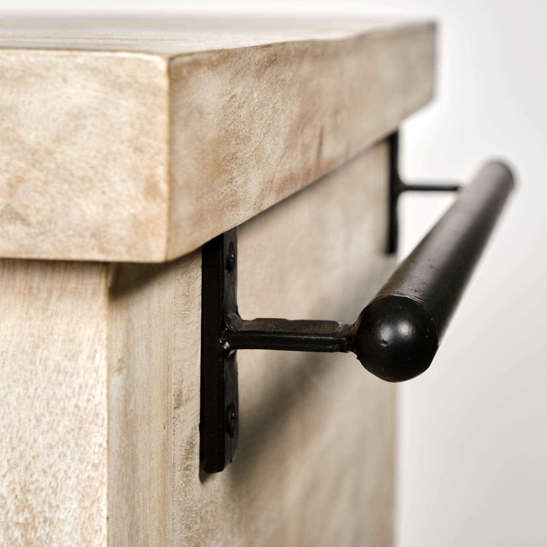 Columbia 62L x 28W x 36H I Light Brown Body w/ Black Iron Knobs Rolling Kitchen Island — product photograph