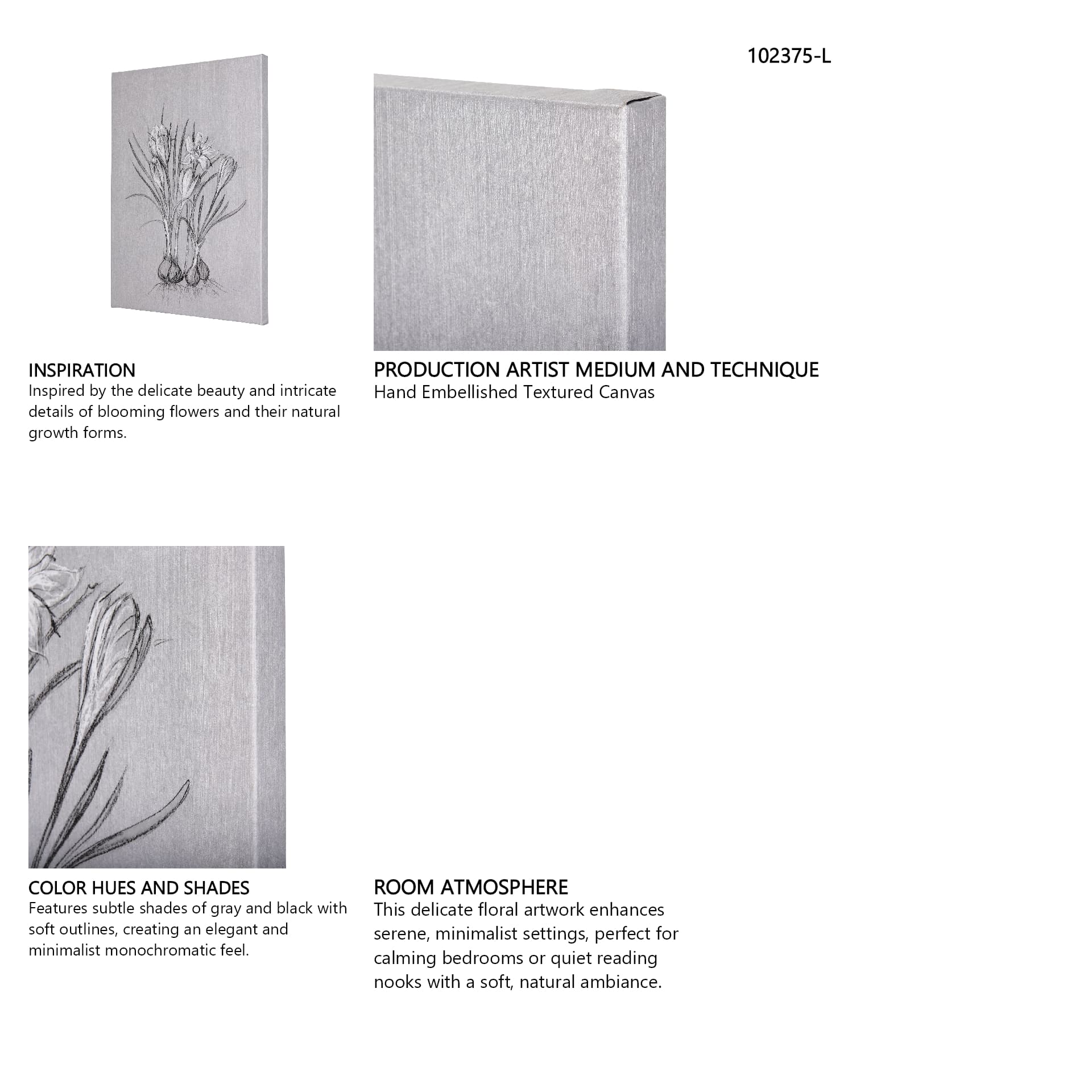 Botanical sketches V (Grey) by Mercana Studio a Hand Embellished Textured Canvas — in a styled room