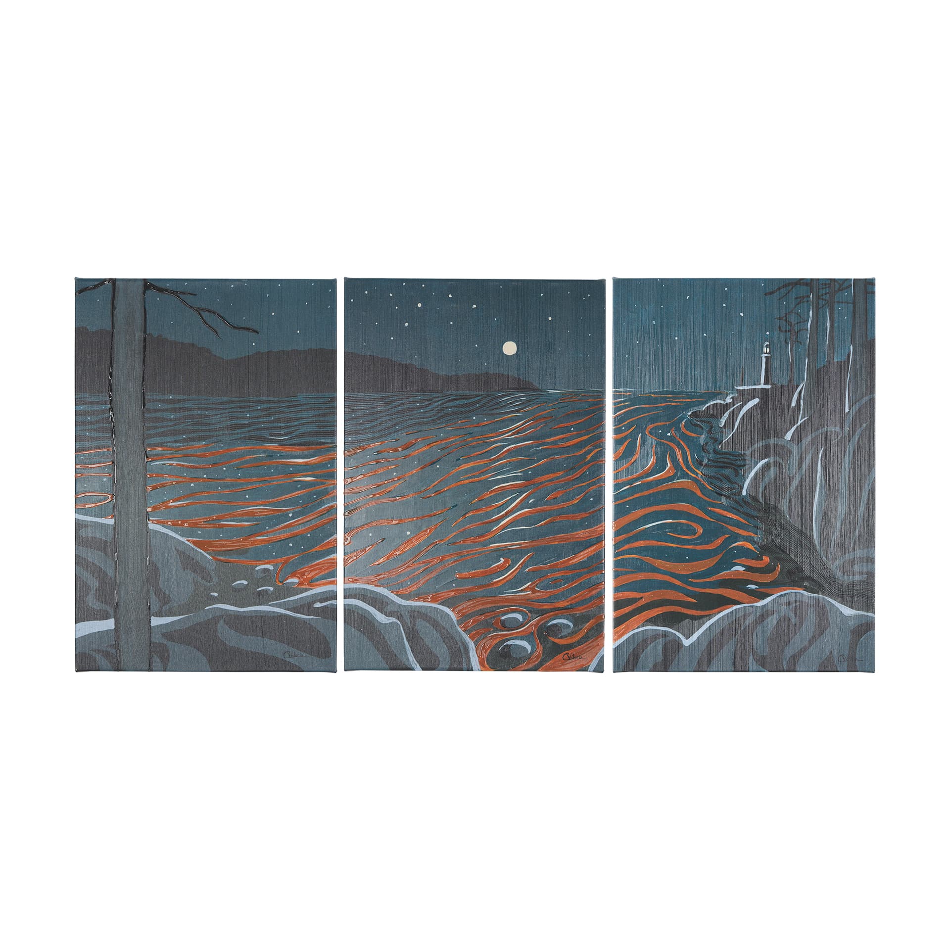 Sea bay at nitght III by Mercana Studio a Hand Embellished Textured Canvas — product photograph