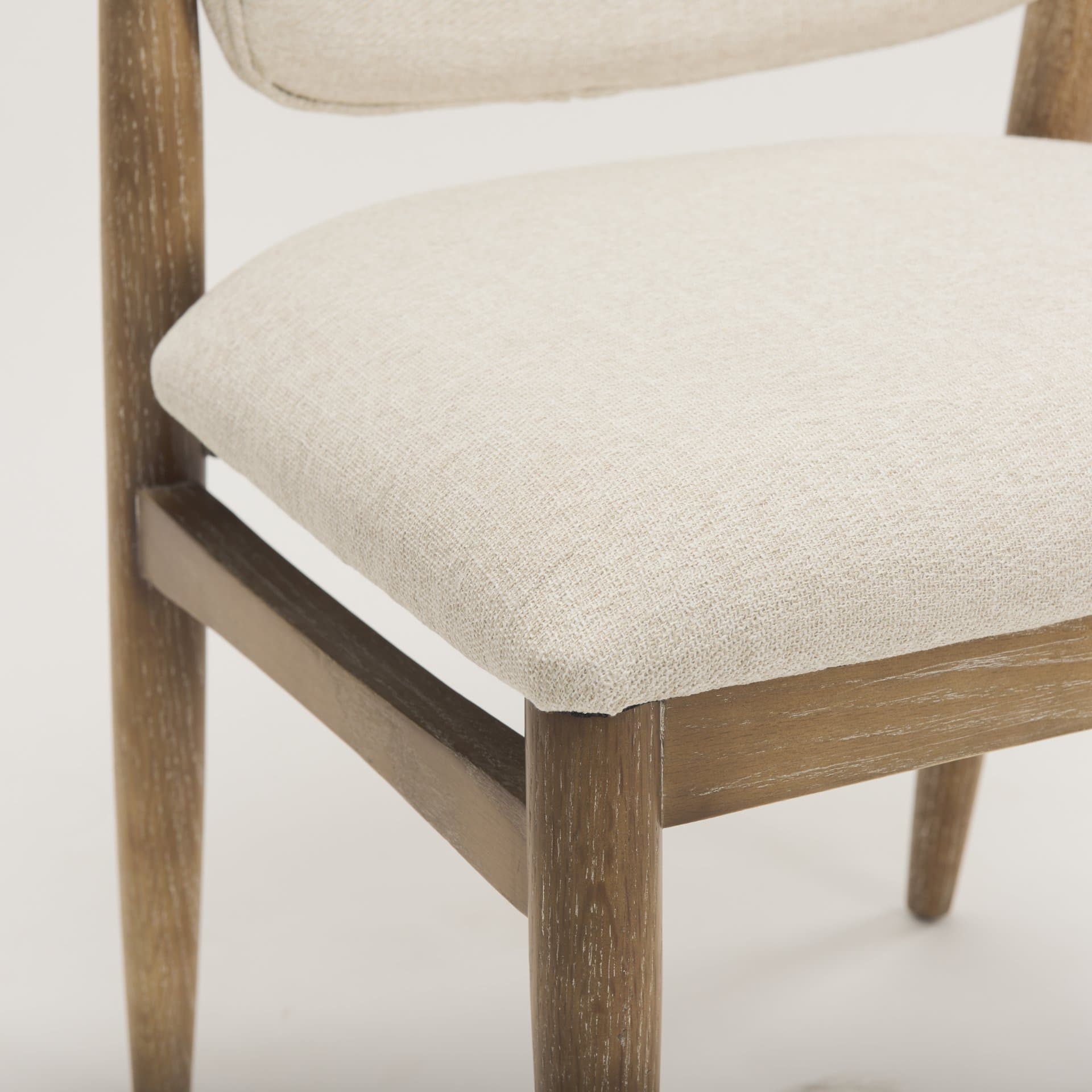 Cline Curved Back Dining Side Chair | Cream Fabric w/ Brown Wood — product photograph