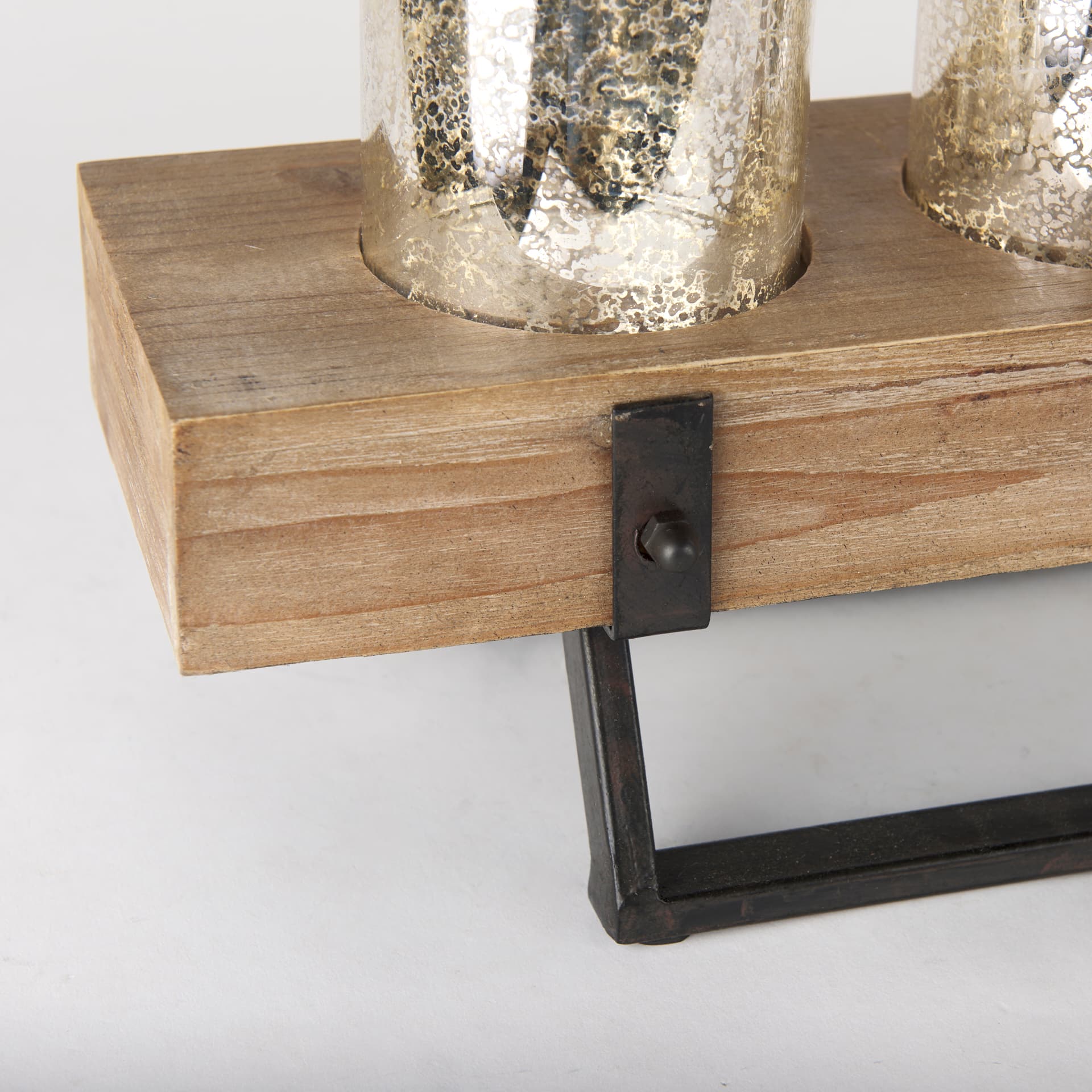Benk Wood and Black Metal Five Cup Candle Holder — product photograph