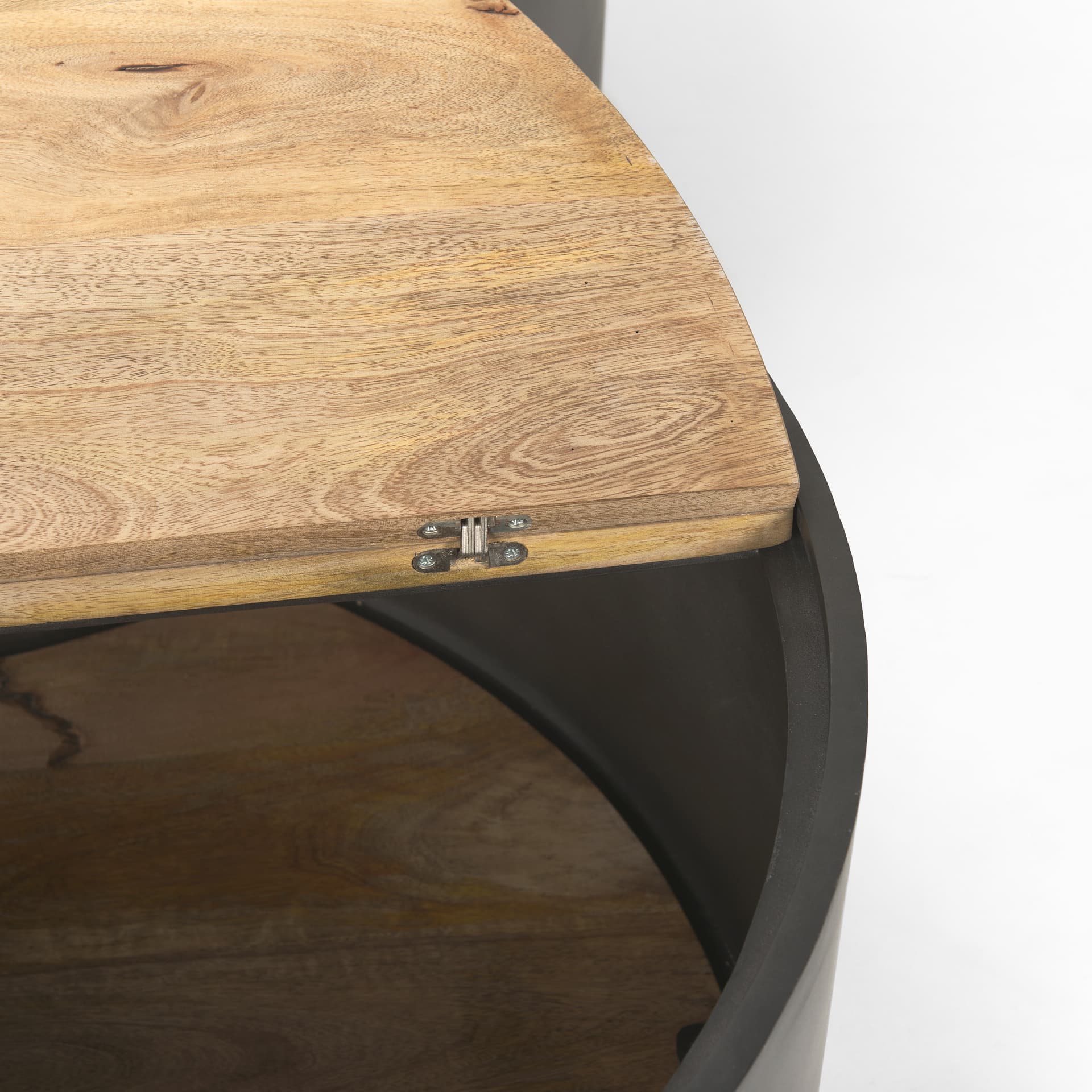 Eclipse Gunmetal Gray Drum Base w/ Brown Wood Top Nested Coffee Table — product photograph