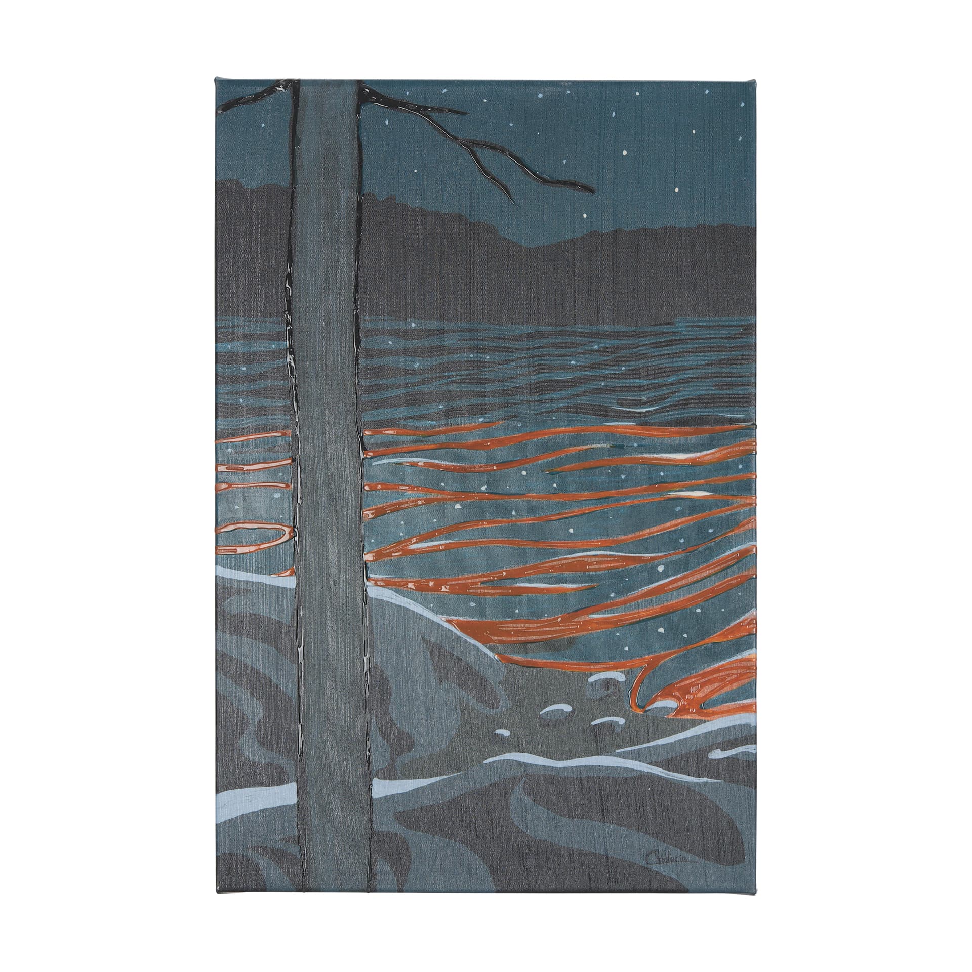 Sea bay at nitght I by Mercana Studio a Hand Embellished Textured Canvas — product photograph