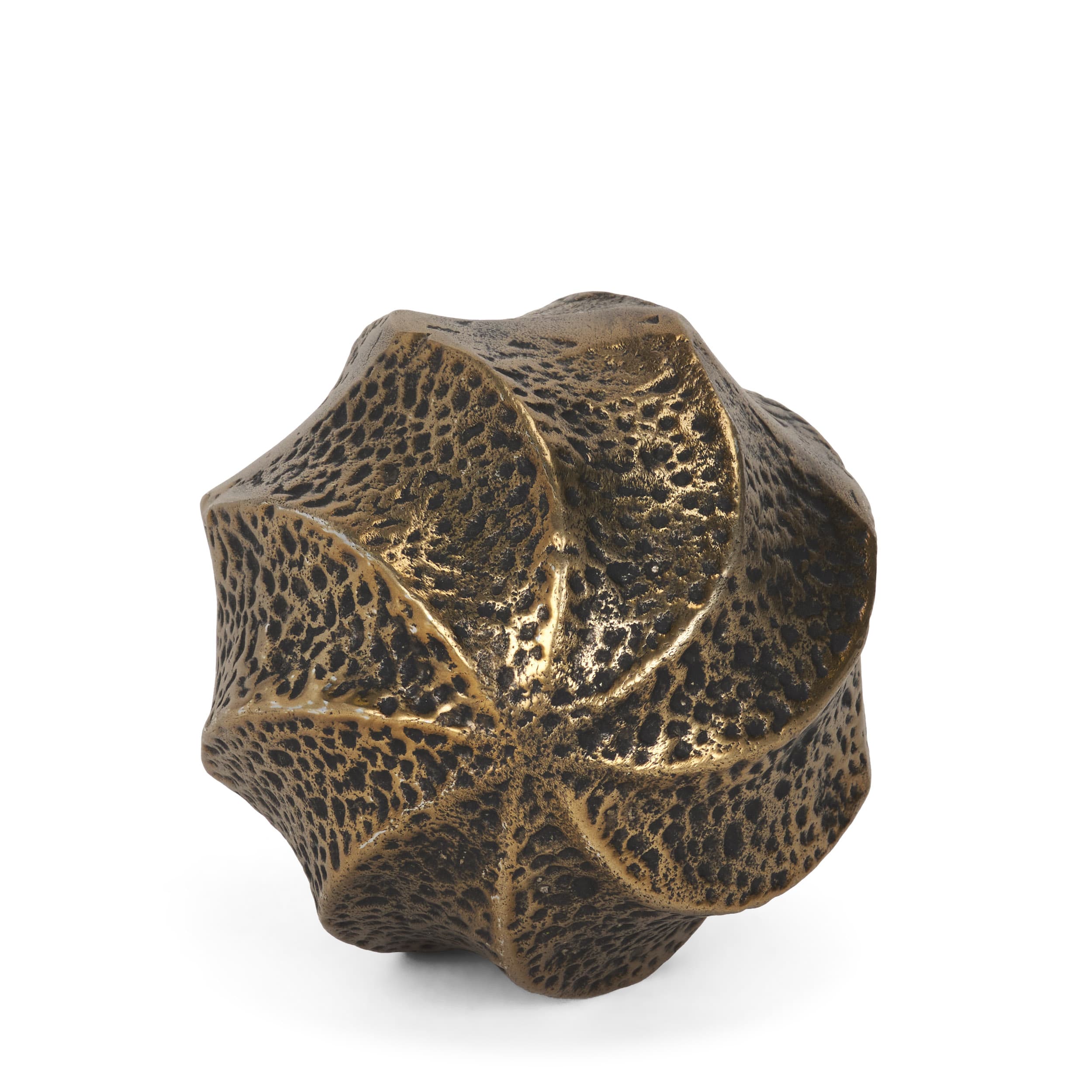 Imani Small Sculptural Textured Antiqued Gold Metal Decorative Orb Object — product photograph