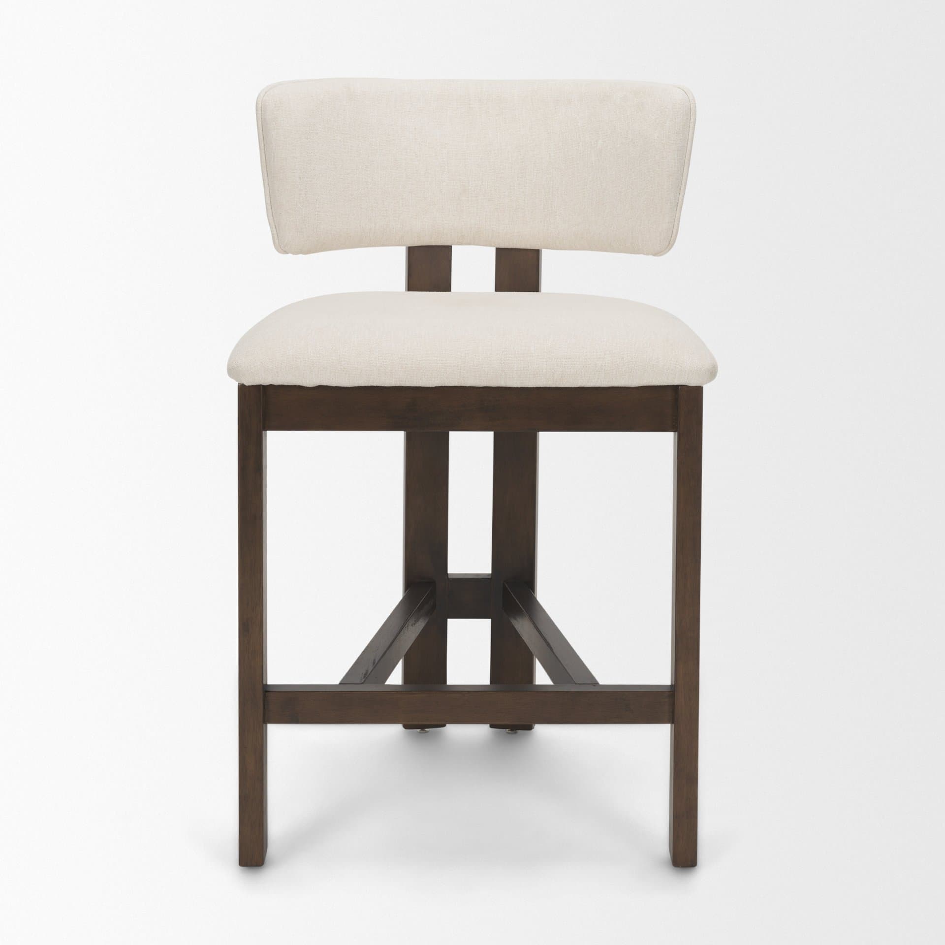 Soho Open Back 35.3in Seat Counter Stool | Cream Fabric w/ Brown Wood — product photograph