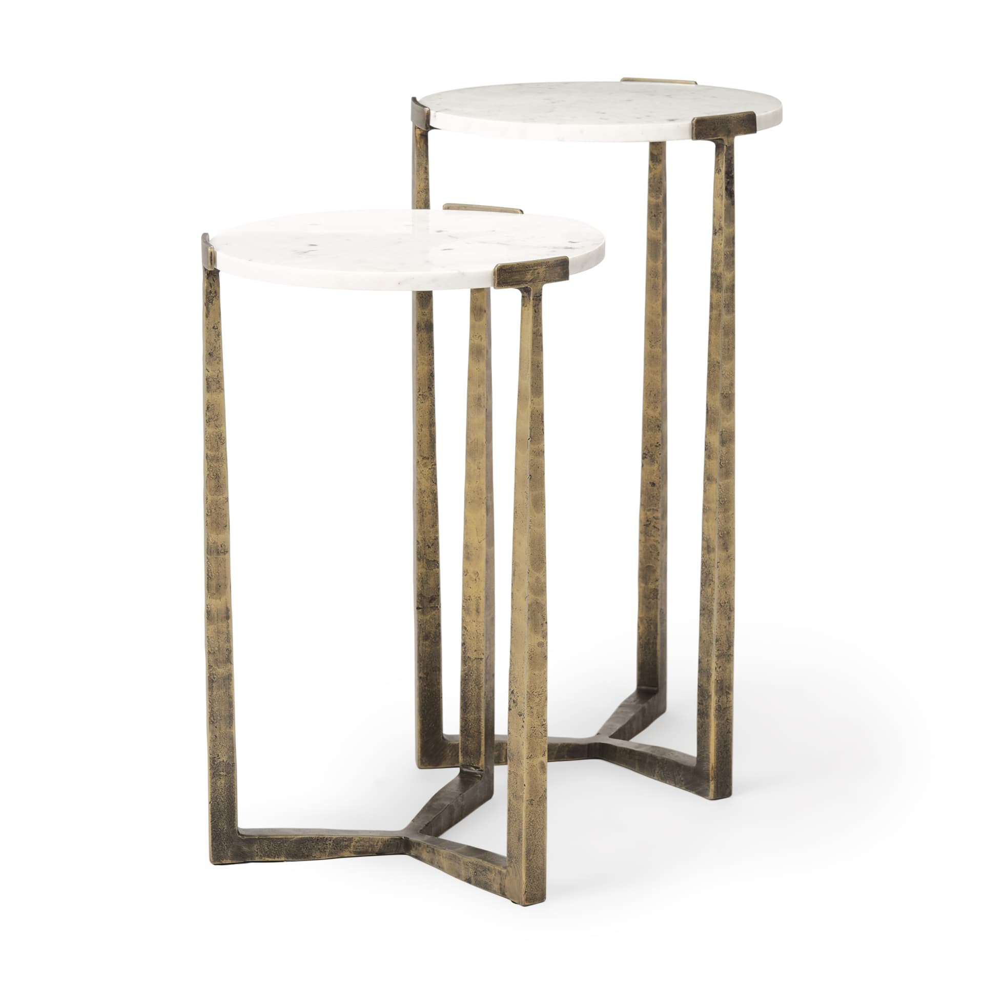 Atticus Marble and Antiqued Gold Metal Nesting Accent Tables (Set of 2) — product photograph