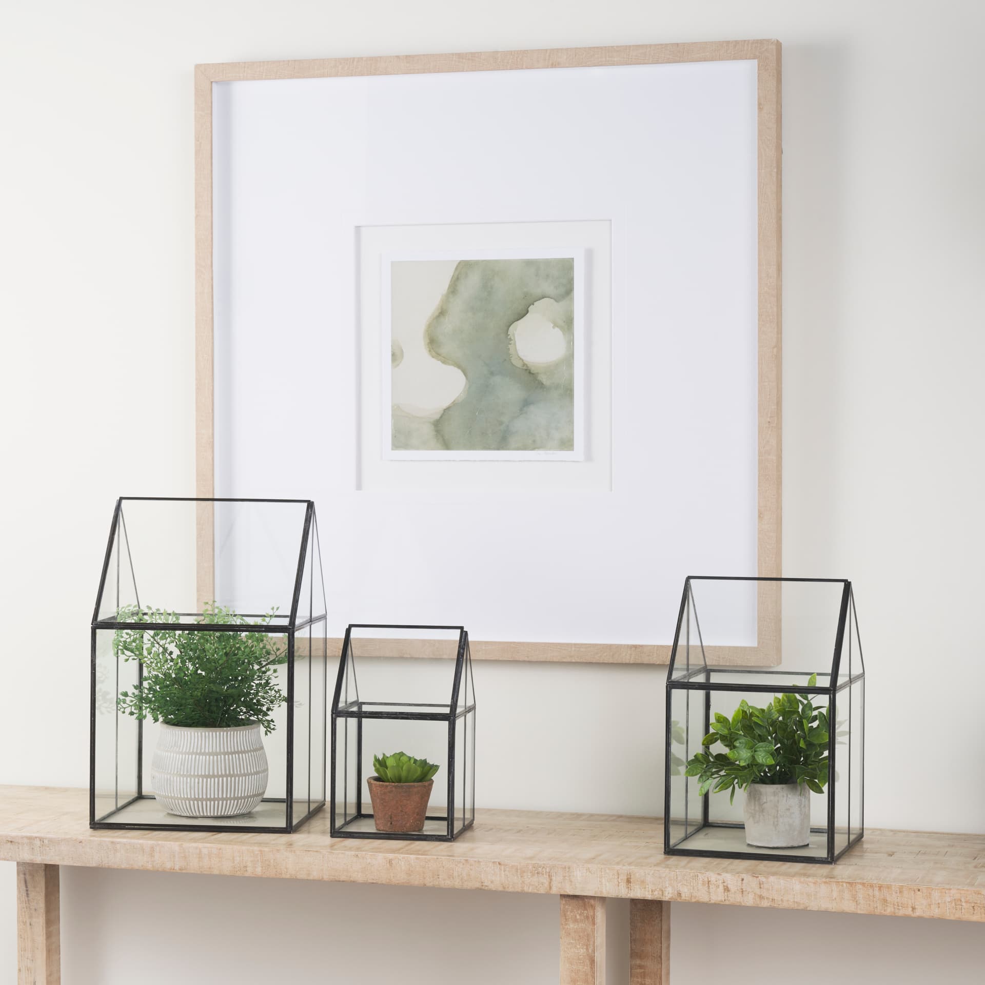Sikes (Large) 10L x 10W x 16H Hut Terrarium W/Glass Base — in a styled room