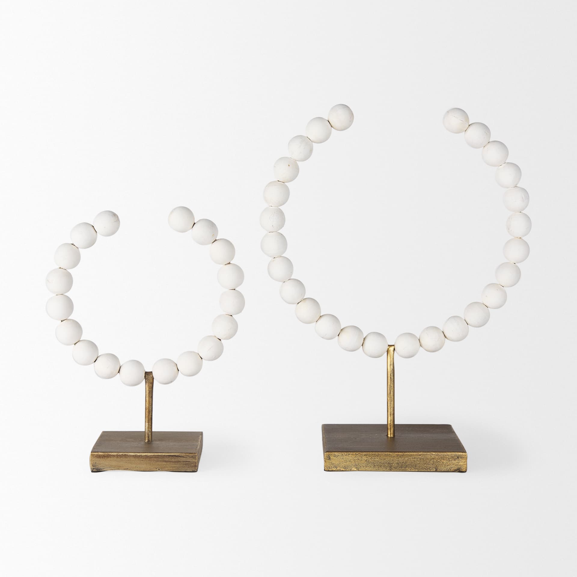 Pontchartrain I (Small) 9L x 5W White Beaded Broken Sphere Decorative Object W/ Gold Base — product photograph