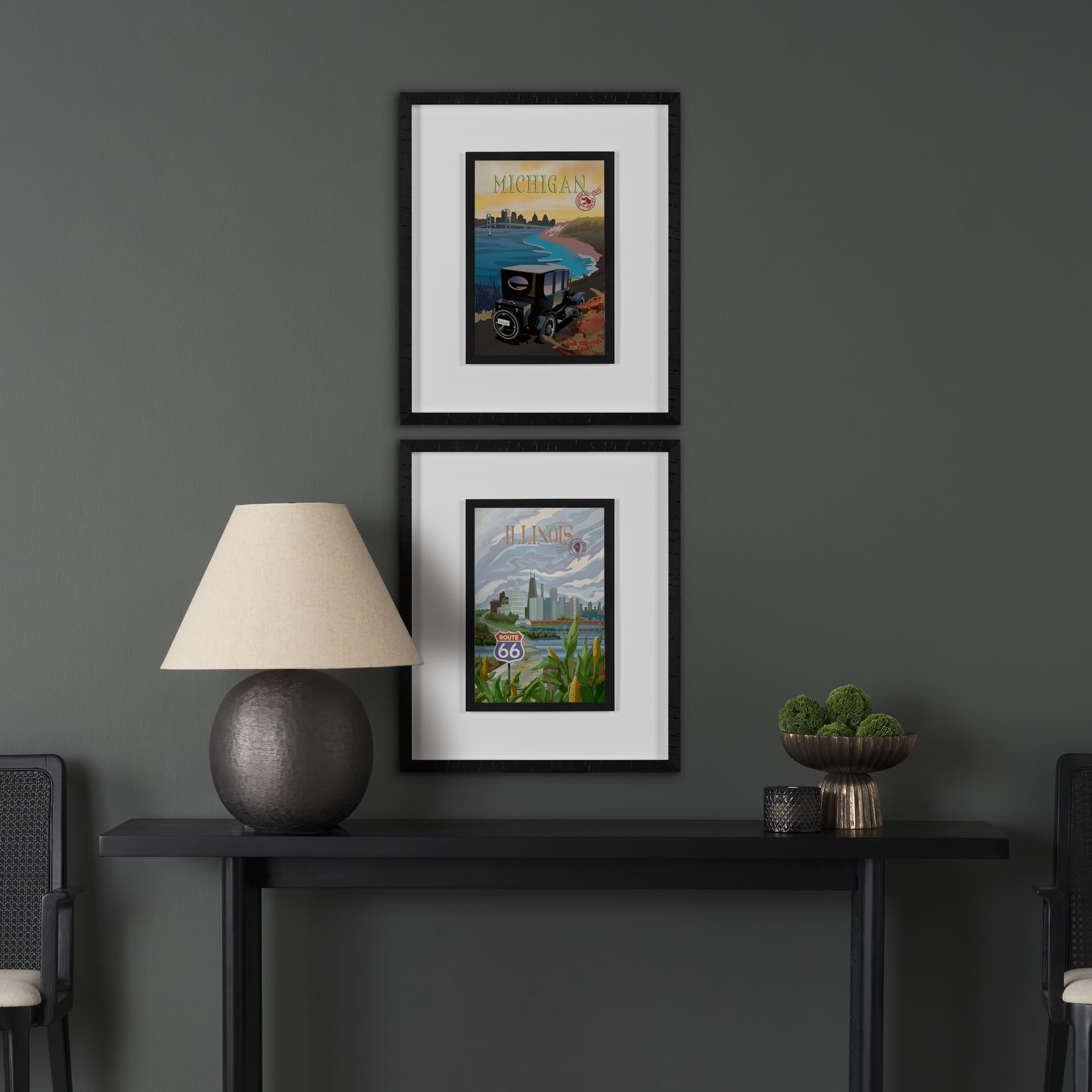 Michigan Go USA (M) by Mercana Studio a Framed Art Print Matted under Glass — in a styled room