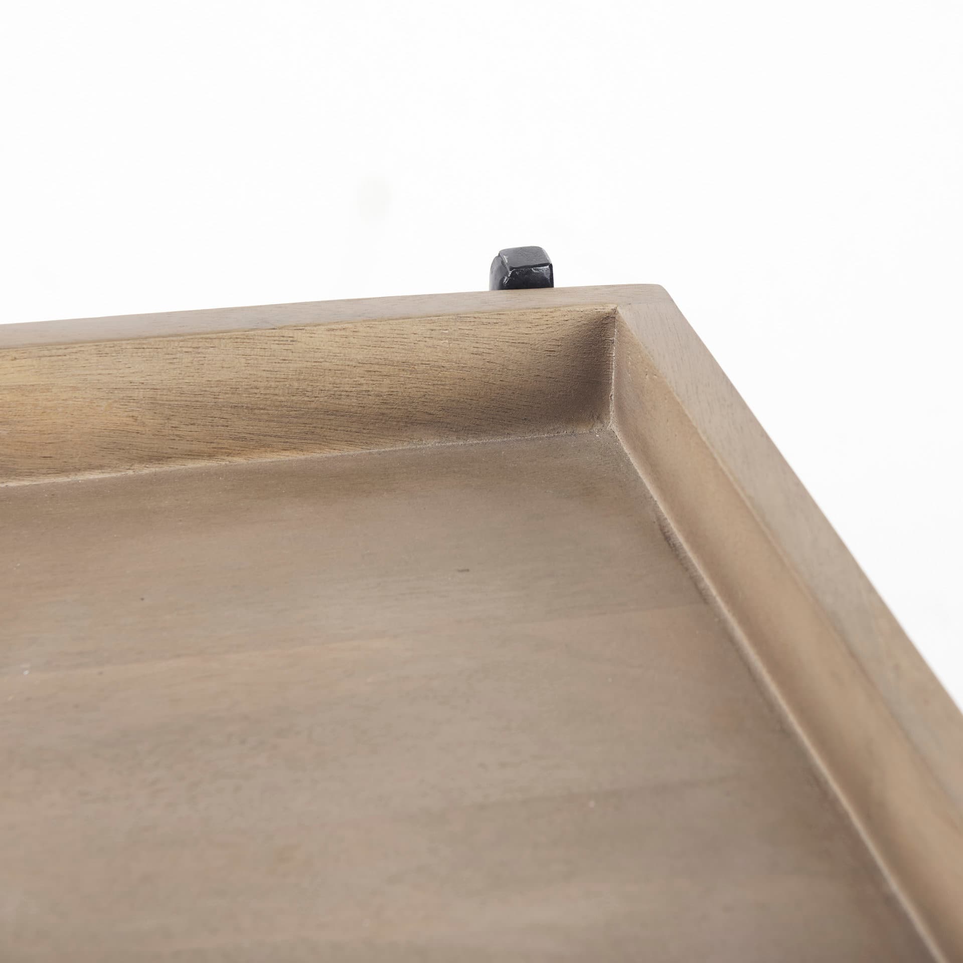 Trey III 20" x 26" Square Medium Brown Wooden Three-Tiered Black Iron Frame End/Side Table — product photograph