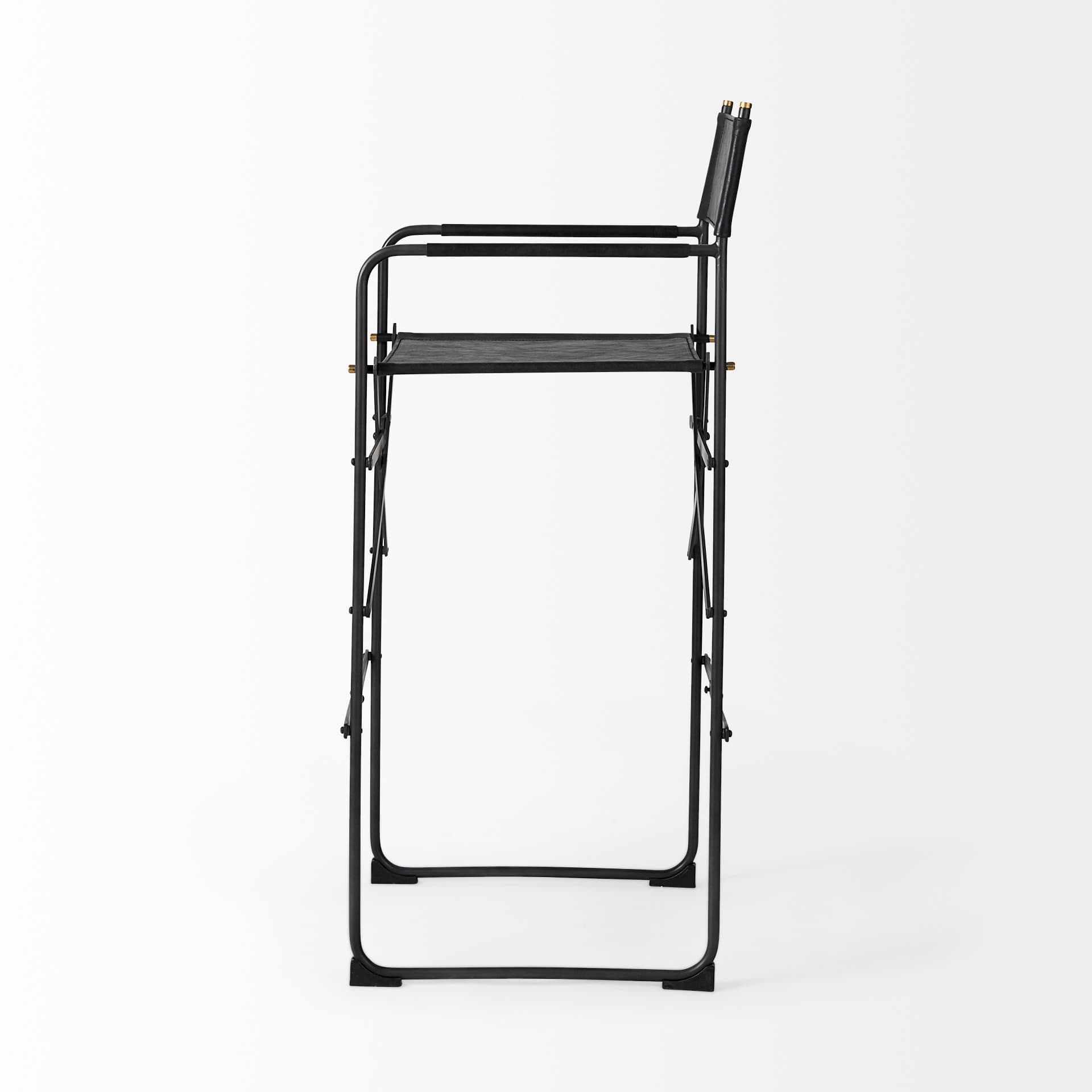 Direttore Backless 44.1in Seat Bar Stool | Black Leather w/ Black Iron — product photograph
