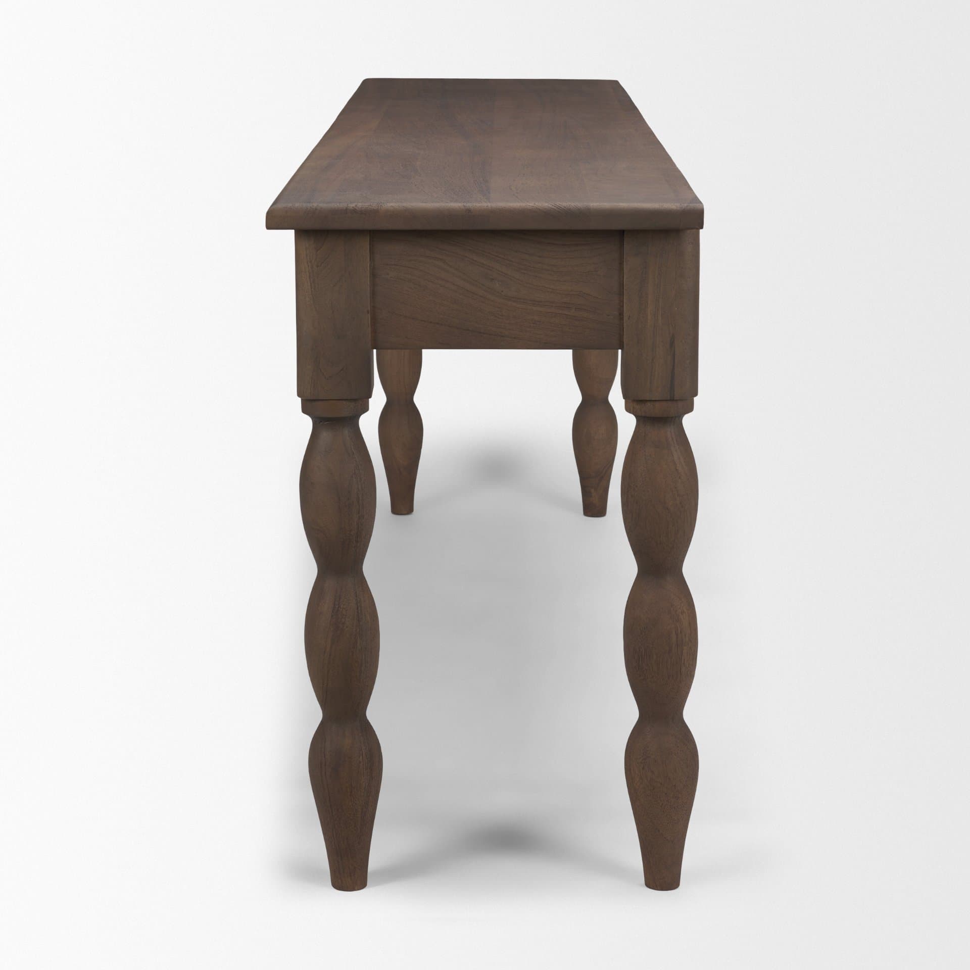 Angeline Spool Turned Console Table | Dark Brown Wood | 2 Drawers — product photograph