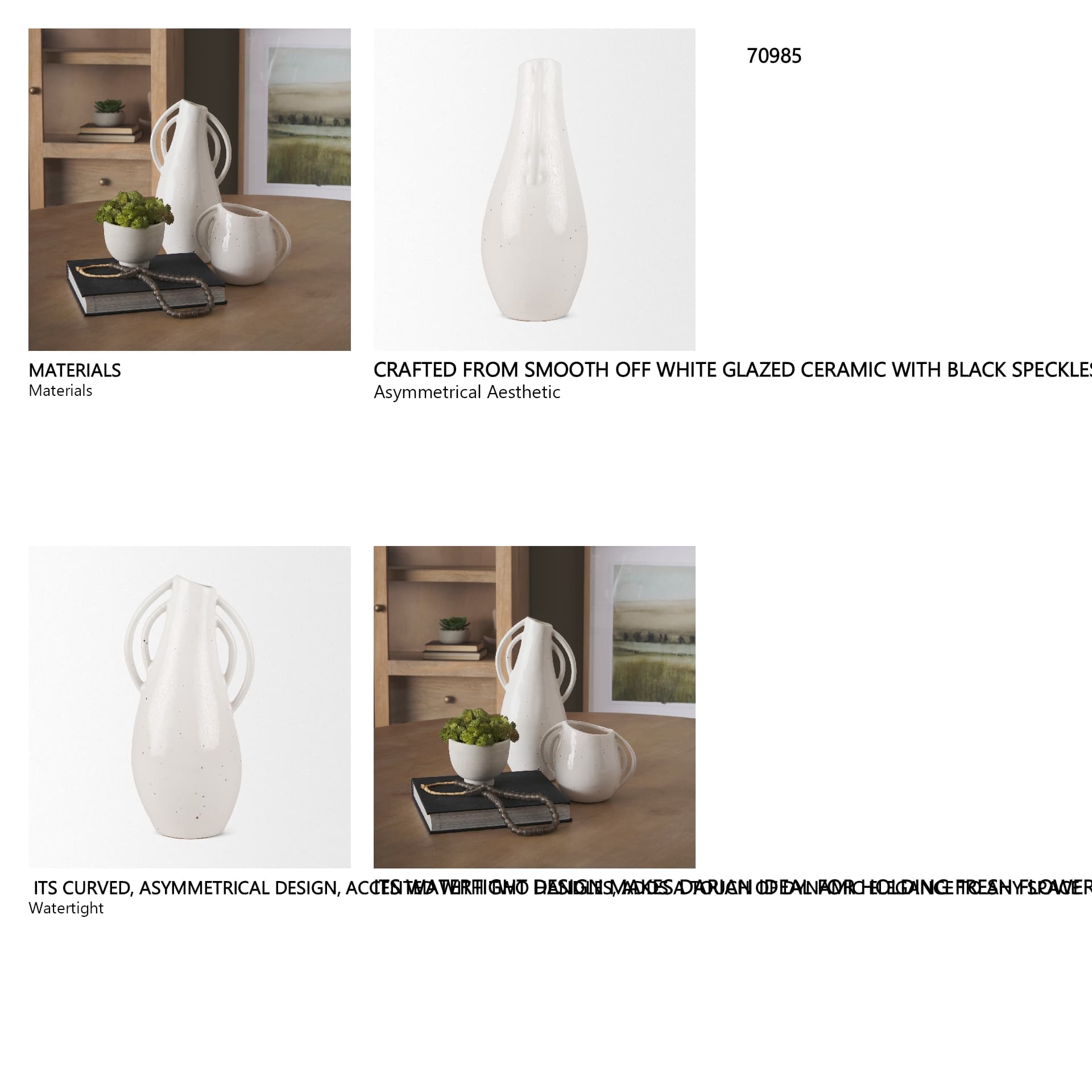 Urvi Tall Off White Speckled Asymmetrical Ceramic Vase — in a styled room