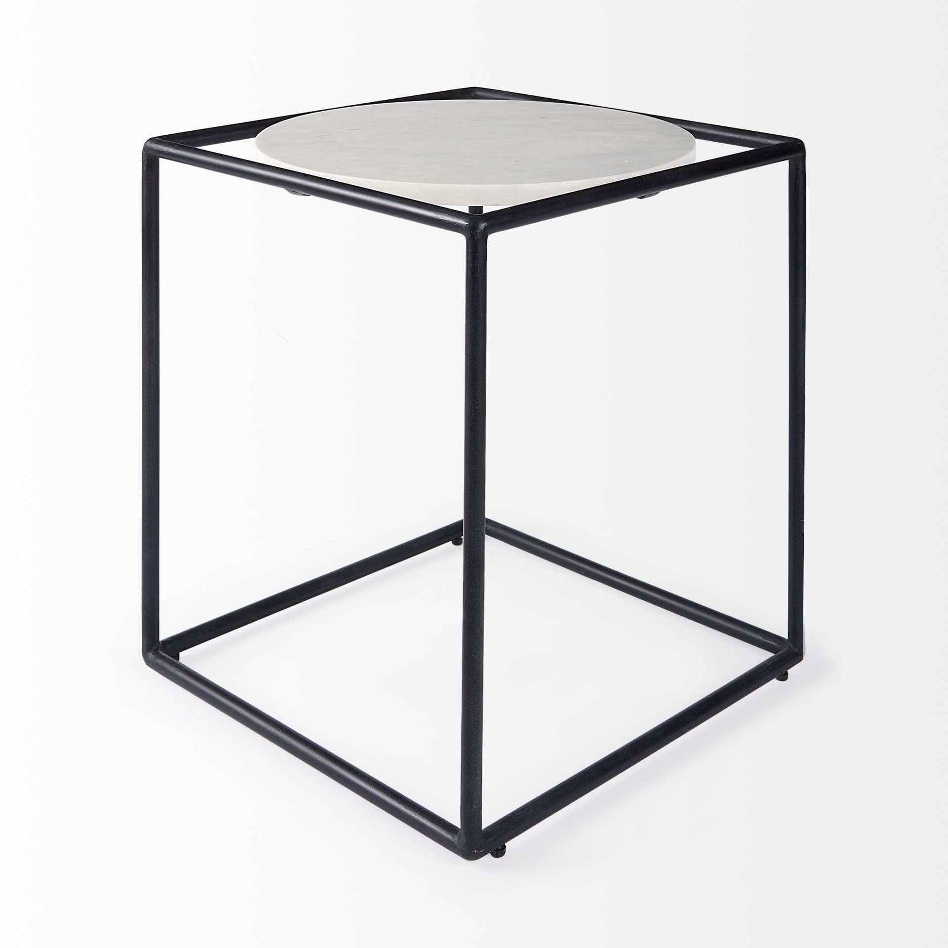 Austen 20L x 20W x 22H Round White Marble Top W/ Black Metal Frame Side Table — product photograph