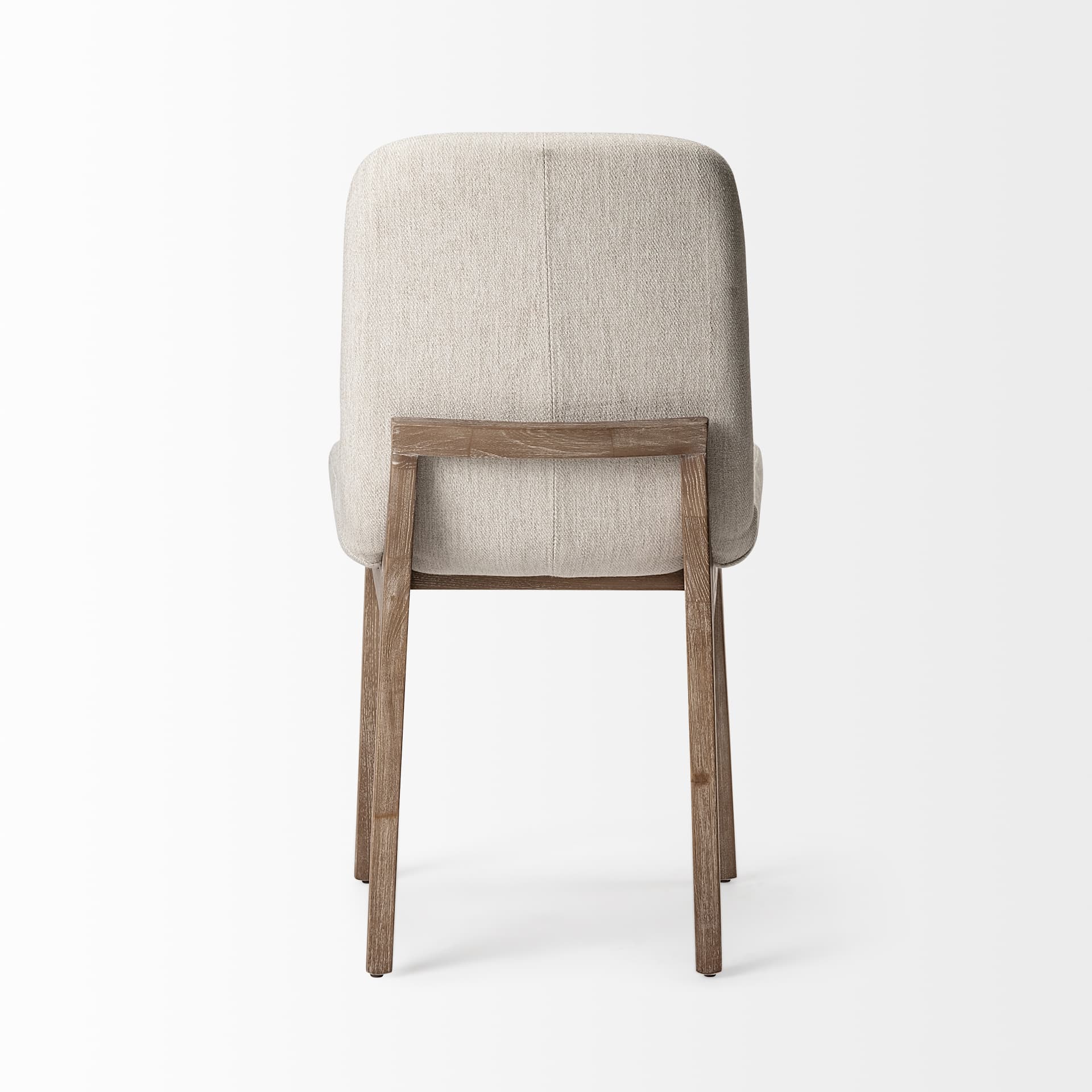 David Solid Back Dining Side Chair | Tuffed Cream Fabric w/ Brown Wood — product photograph