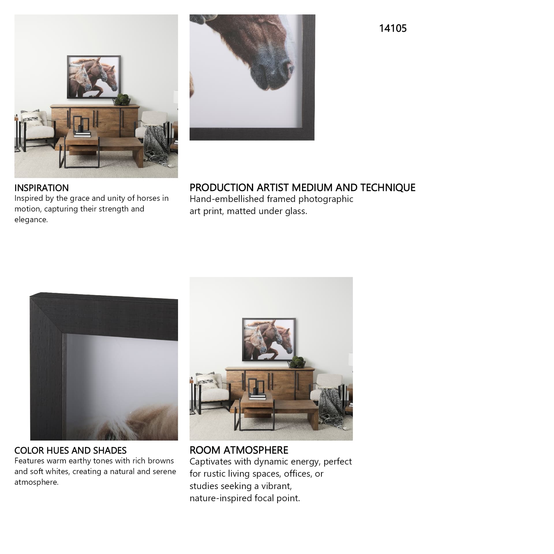Bold Equine - Run by Mercana Studio a Hand Embellished Textured Framed Photo Art Print Matted under — in a styled room