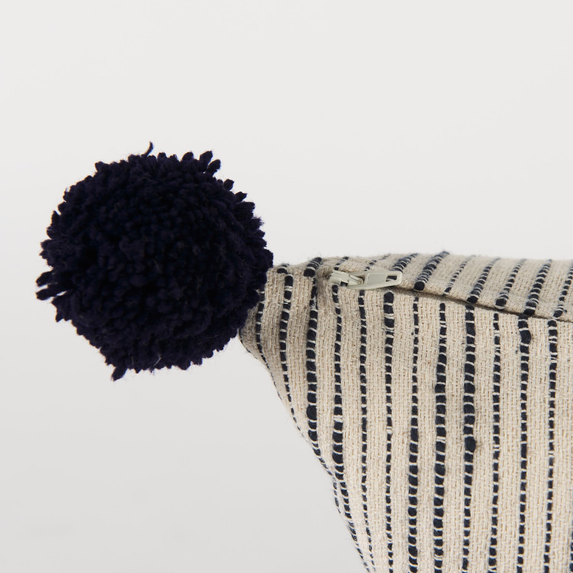 Krystal 20x20 Cream/Blue Pom Pom Pillow Cover — product photograph