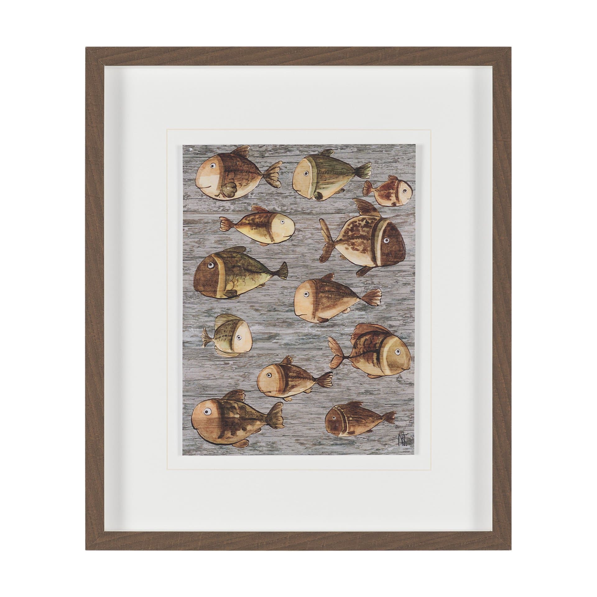 Fish Pattern I by Mercana Studio Hand-Embellished Textured Framed Artwork Matted under Glass — product photograph
