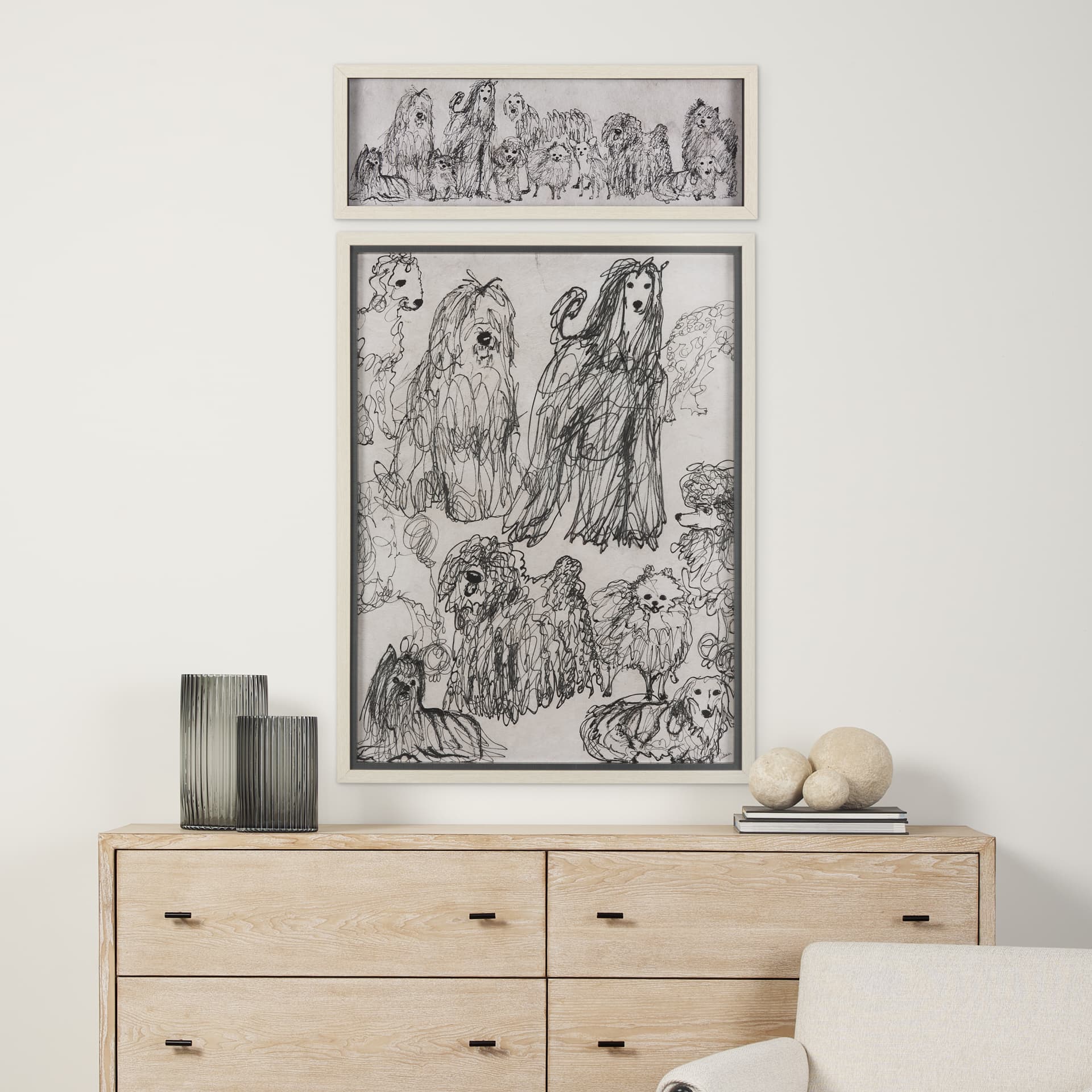 Three Buddies by Mercana Studio a Hand Embellished Textured Framed Art Print Matted under Glass — in a styled room