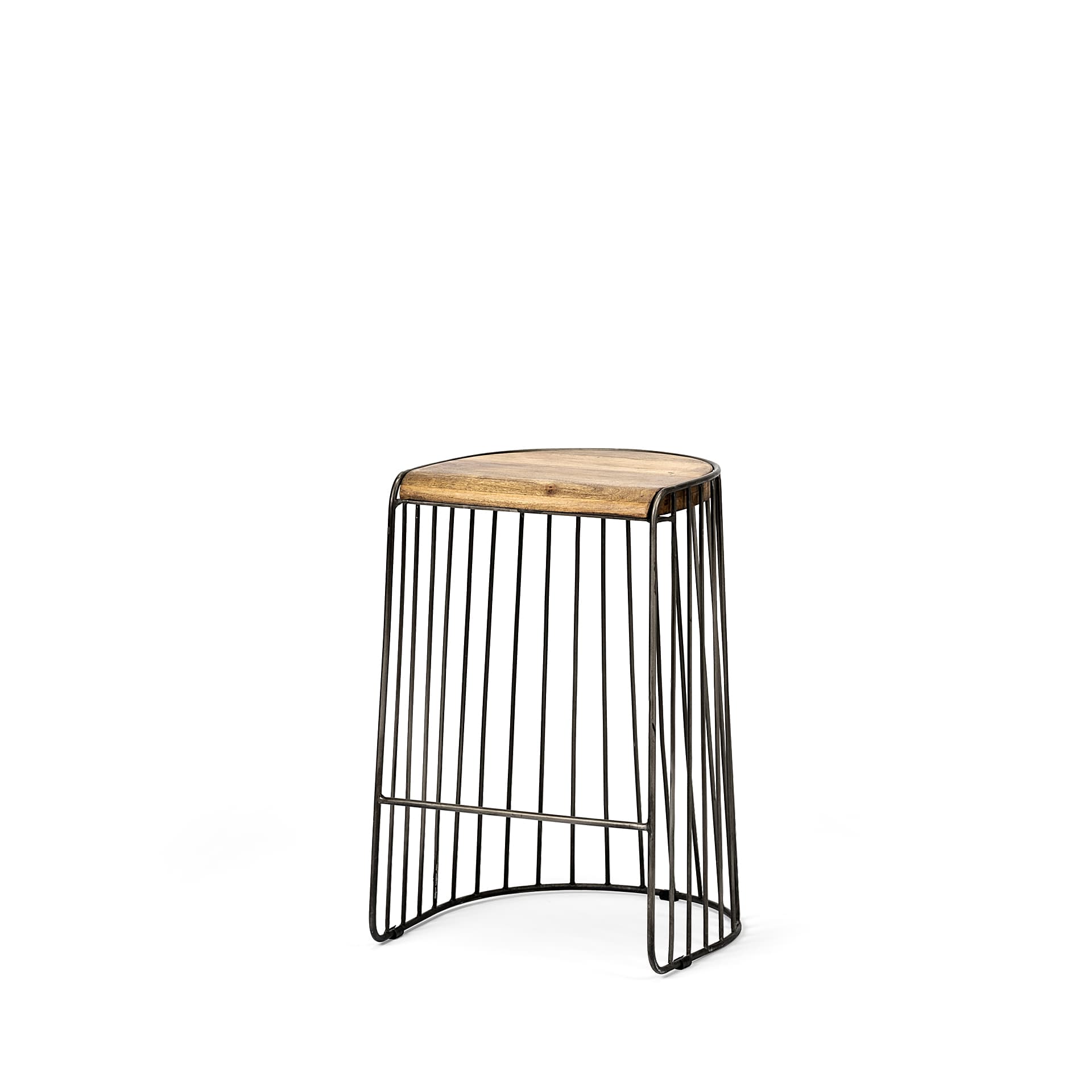 Seagram Backless 25.6in Seat Counter Stool | Brown Wood w/ Black Metal — product photograph