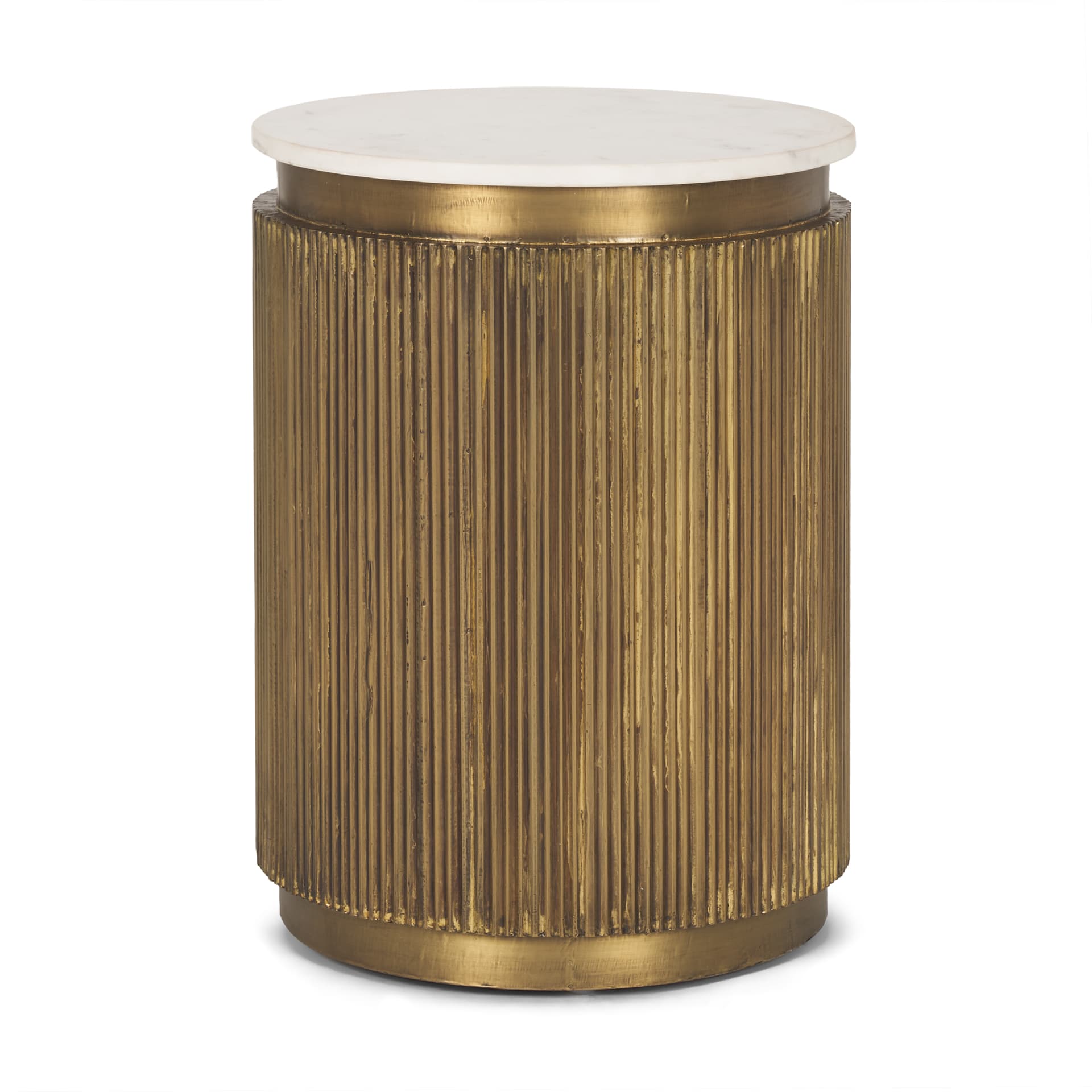 Satima White Marble w/ Gold Metal Round Fluted Accent Table — product photograph