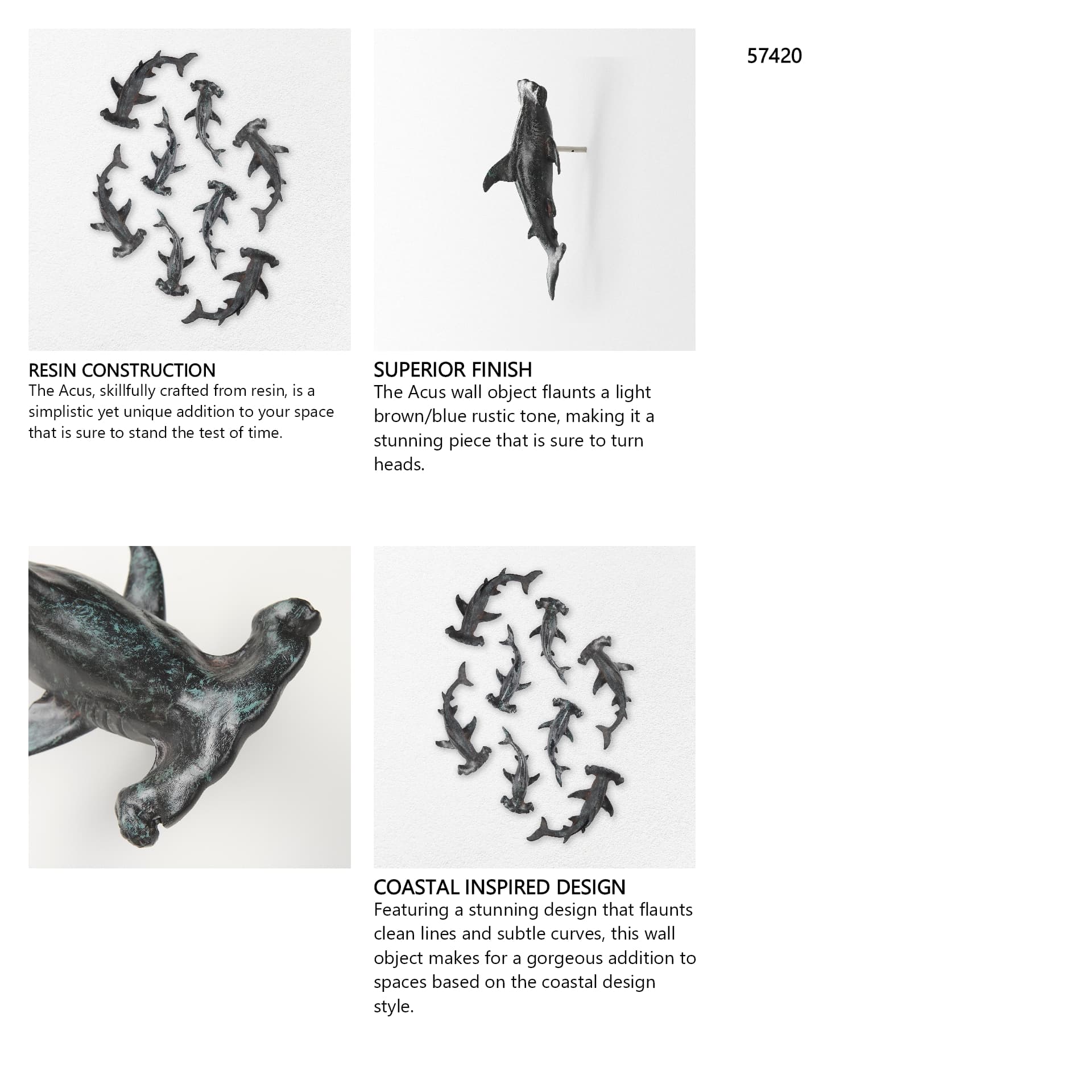 Acus 18H Small Hammerhead Shark Resin Wall Decor — in a styled room
