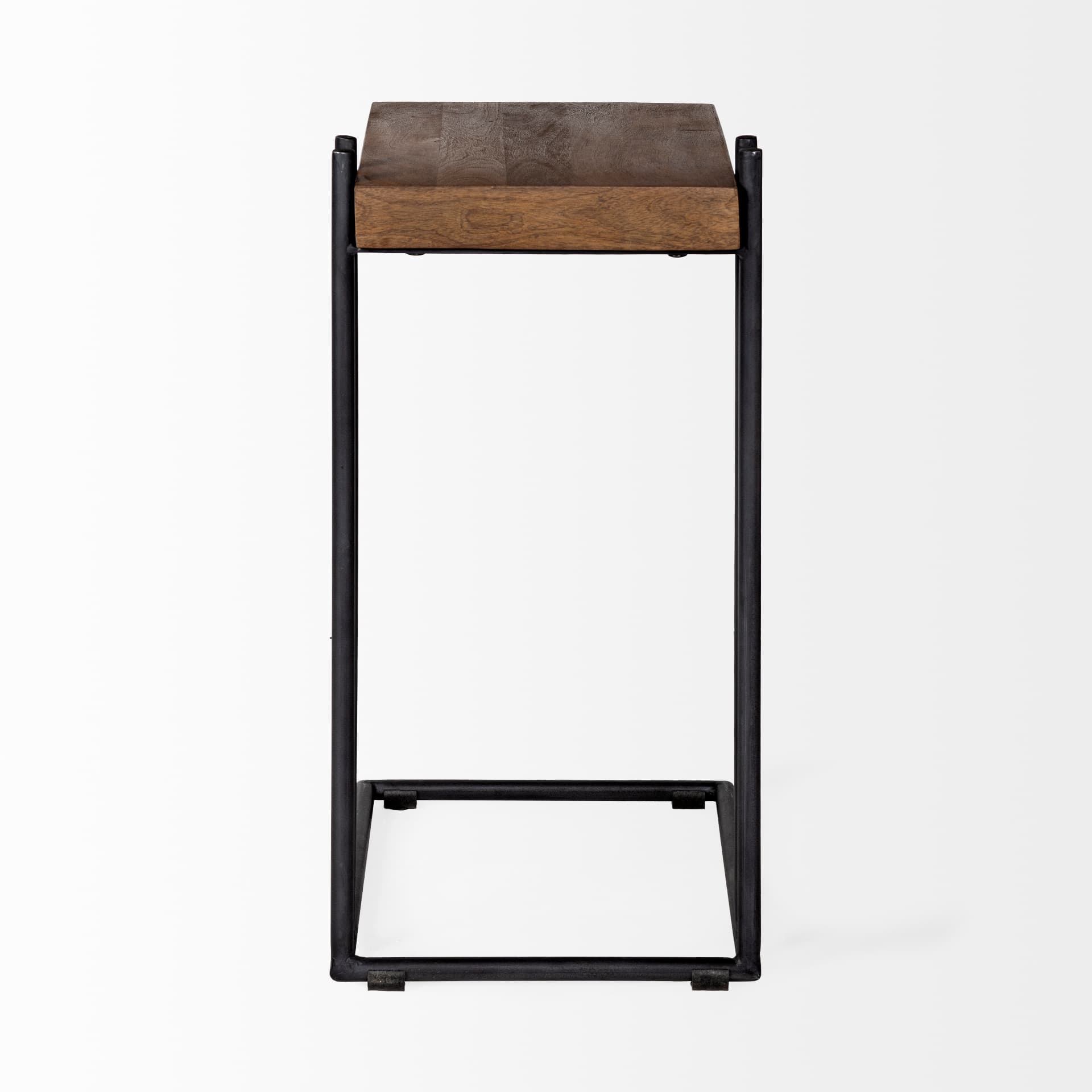 Maddox 16L x 13.5W x 27H Medium Brown Wood w/ Black Metal C-shaped End/Side Table — product photograph