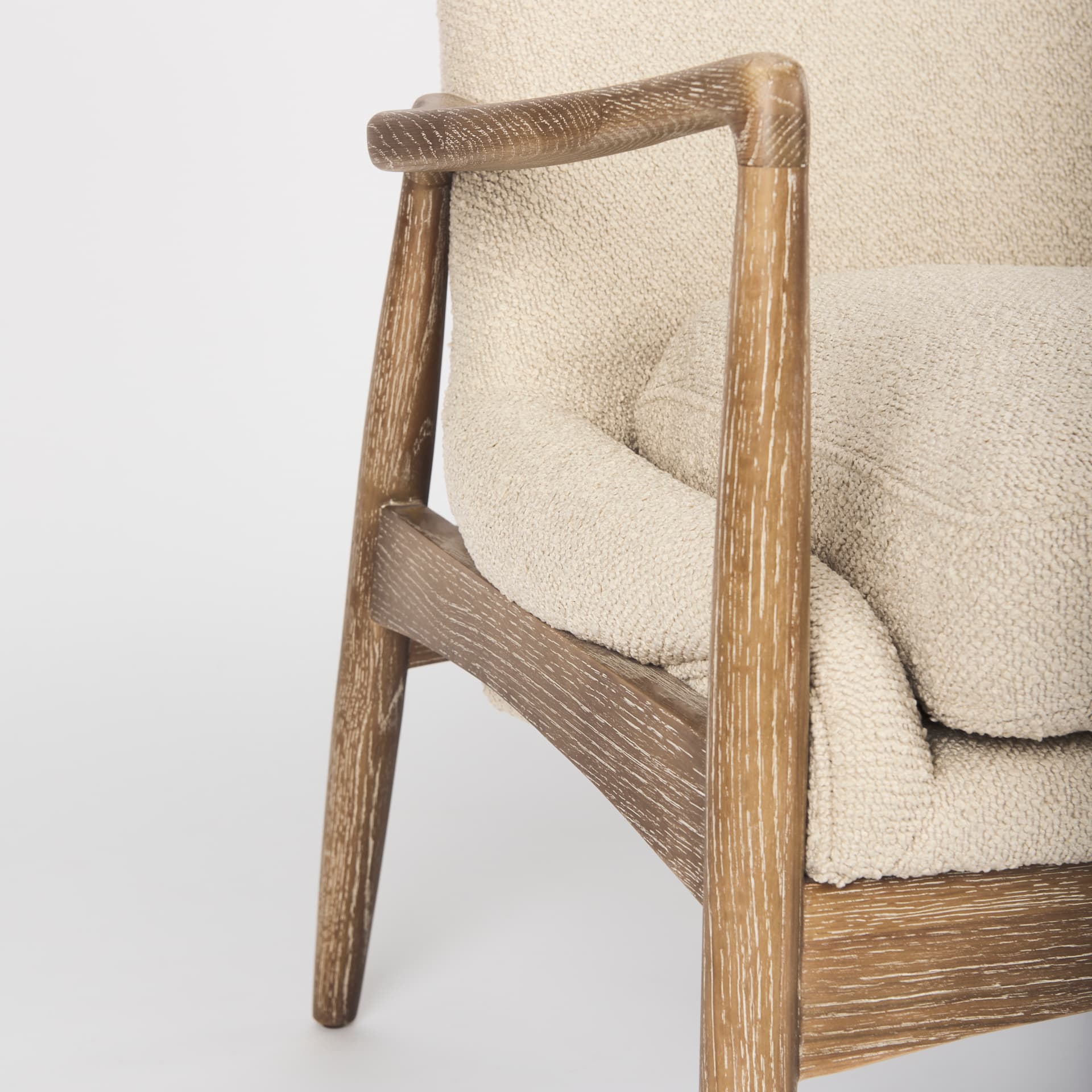 Westan Cream Boucle Fabric W/Light Brown Wood Accent Chair — product photograph