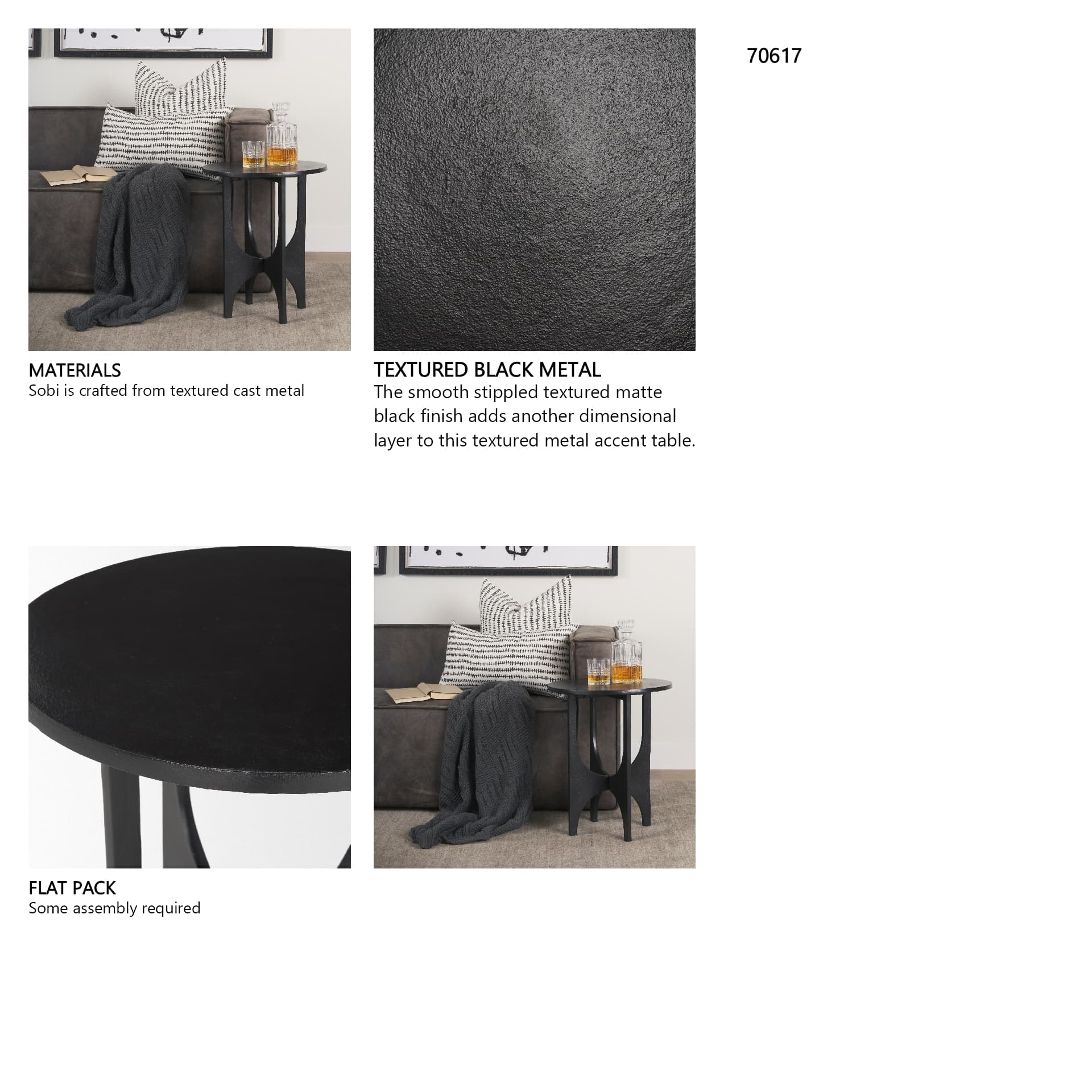 Sobi Textured Matte Black Round Metal Accent Table — in a styled room