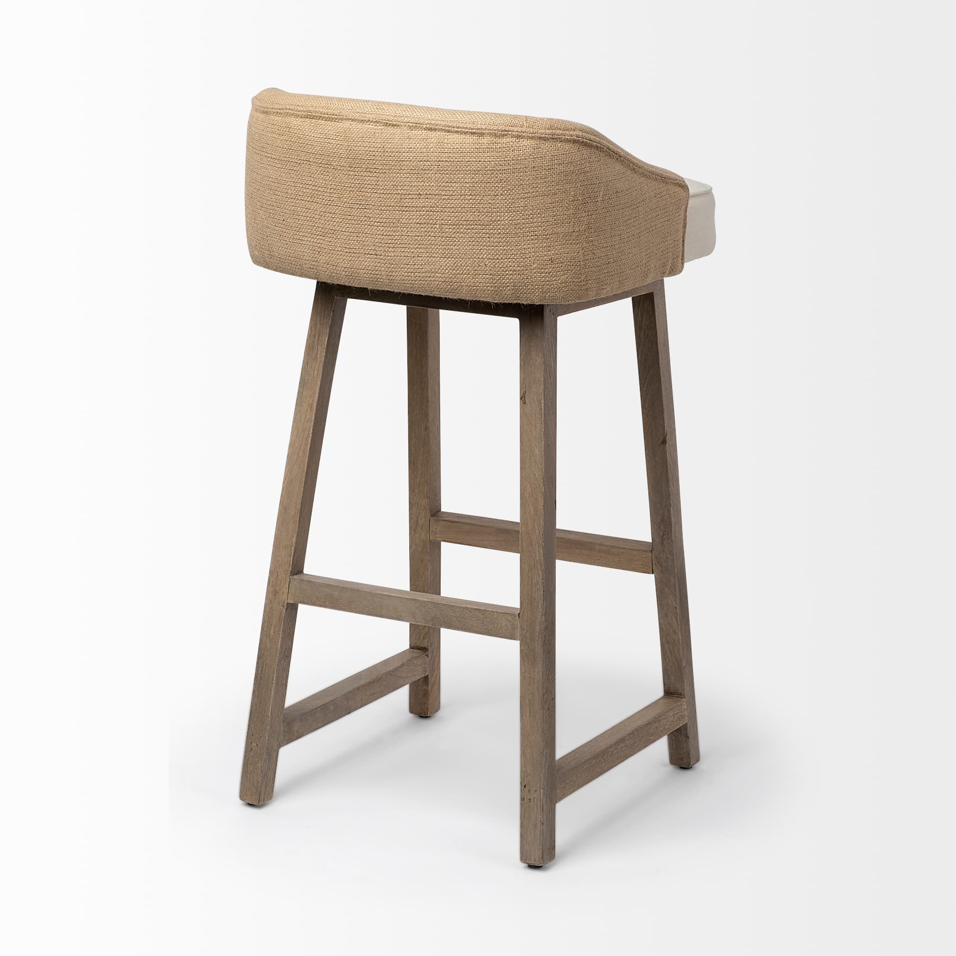 Monmouth Low Back 30in Seat Bar Stool | Cream Fabric w/ Brown Wood — product photograph