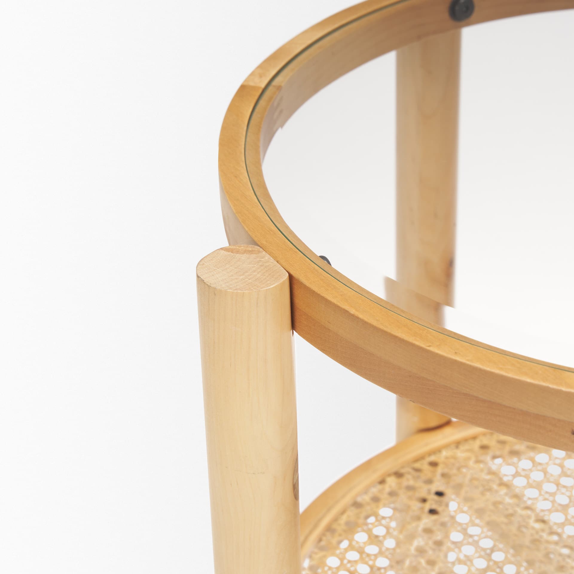 Weslyn Solid Light Brown Wood and Glass Top w/ Cane Side Table — product photograph