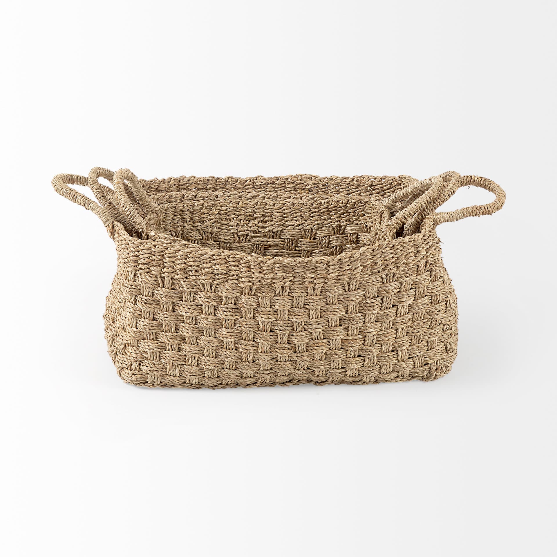 Emra (Set of 3) Light Brown Seagrass Rectangular Basket W/ Handles — product photograph