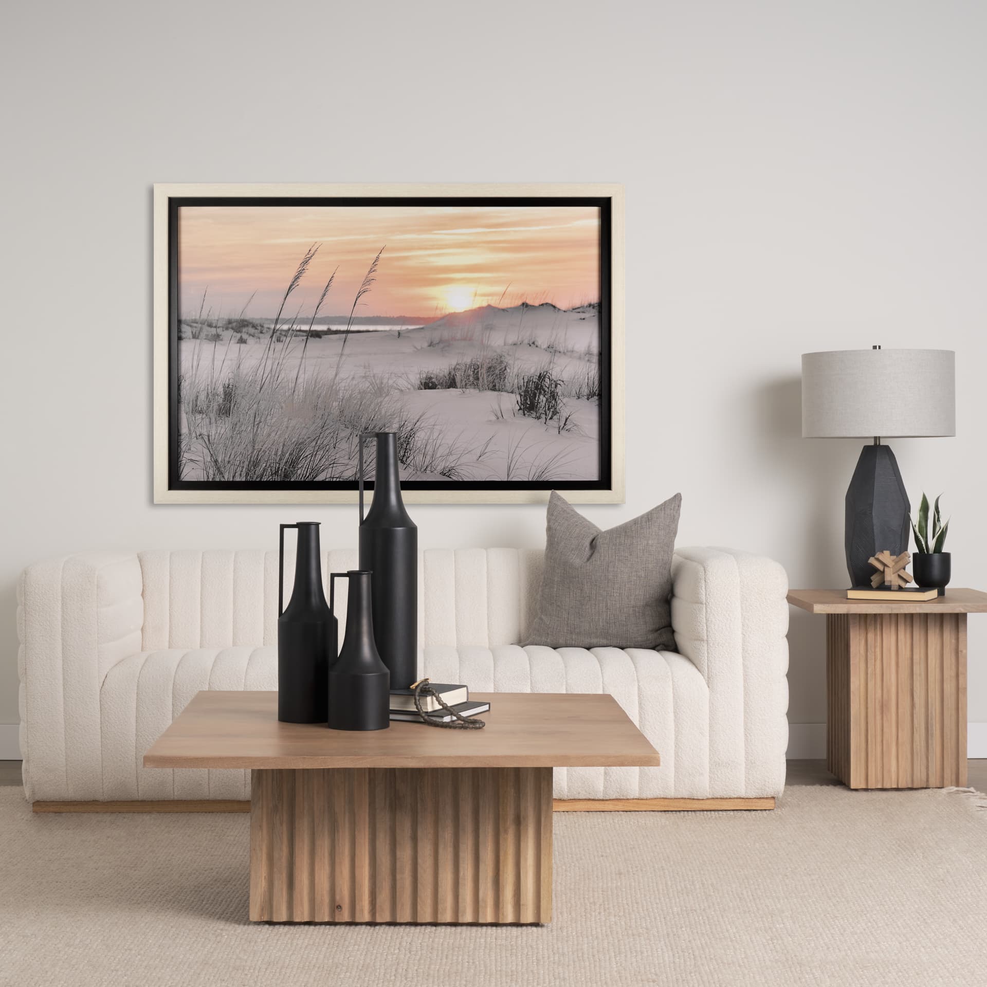 Seashore Sunset by Mercana Studio a Framed Photo Art Print Matted under Glass — in a styled room