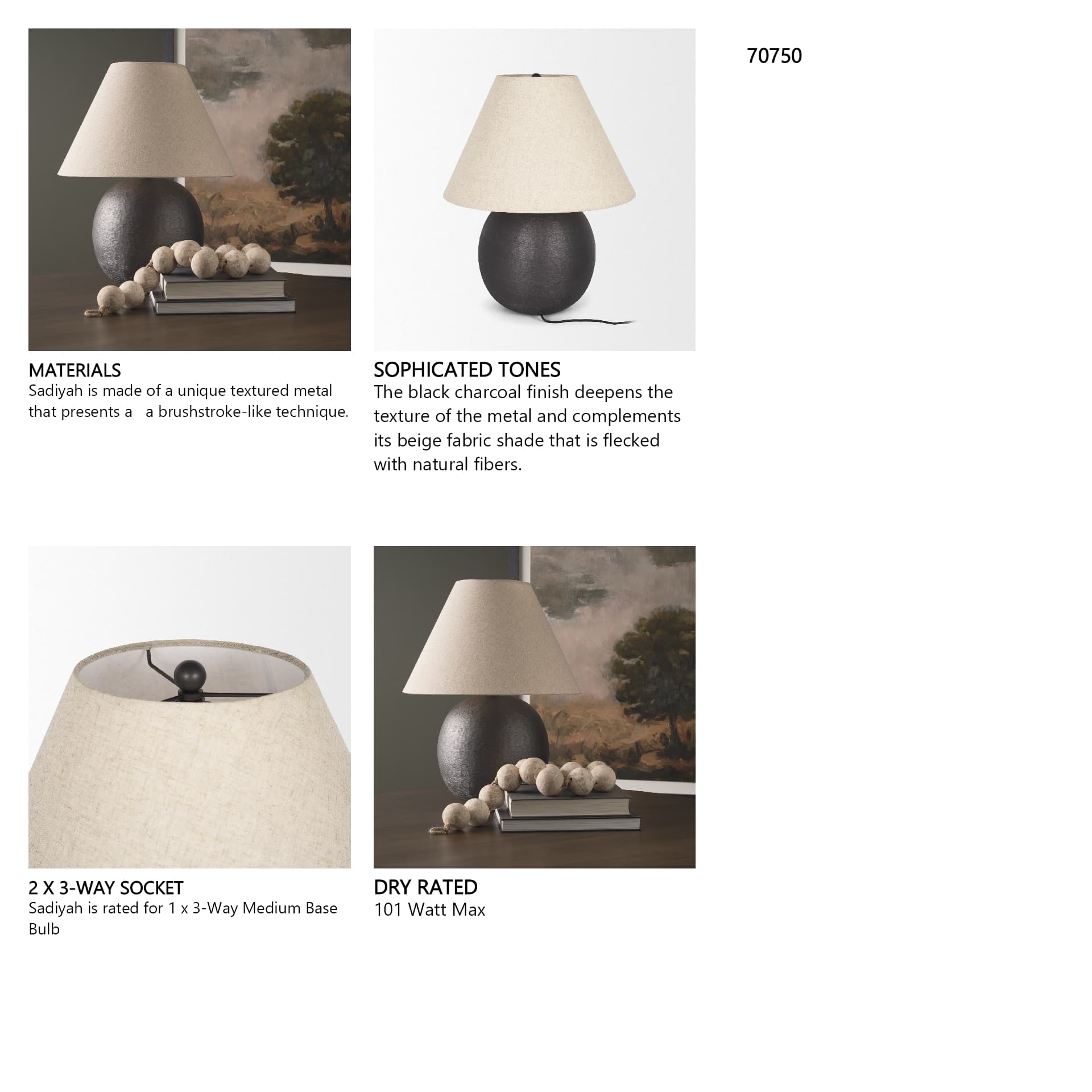 Sadiyah Black Brushed Metal w/ Beige Shade Table Lamp — in a styled room