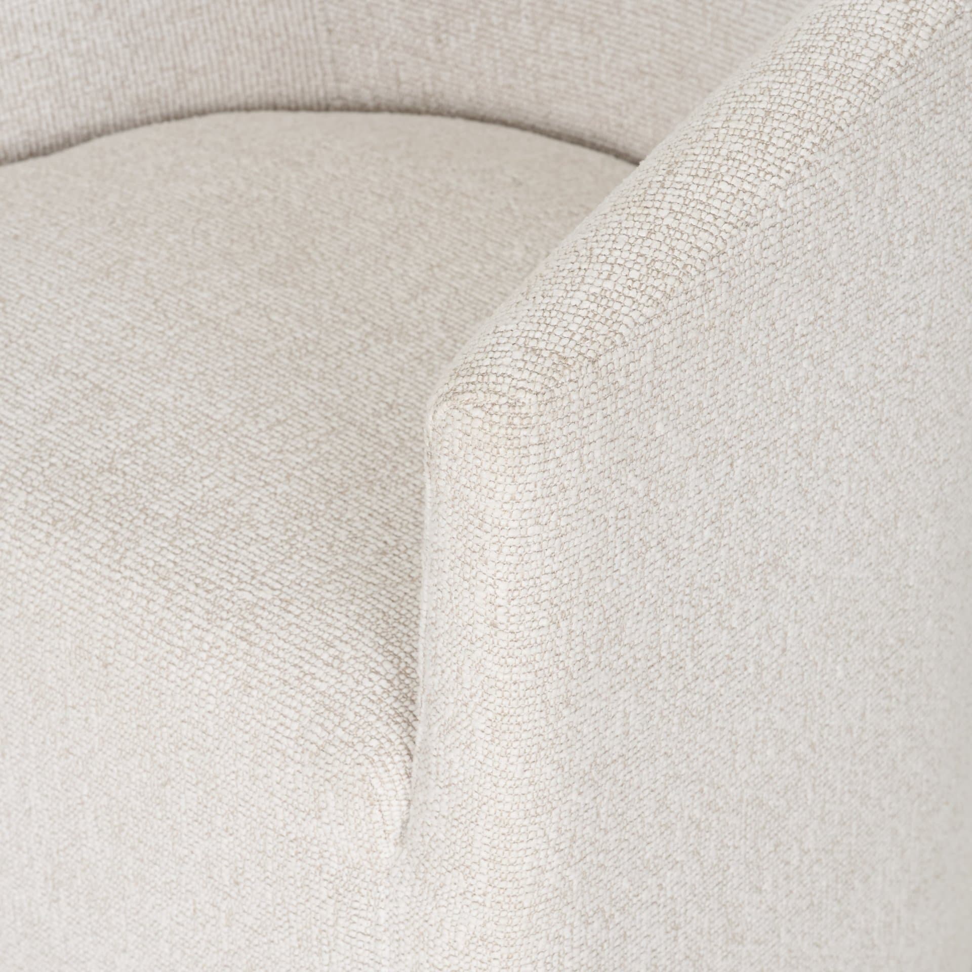Sondra Barrel Back Dining Arm Chair | Cream Fabric w/ Wood — product photograph