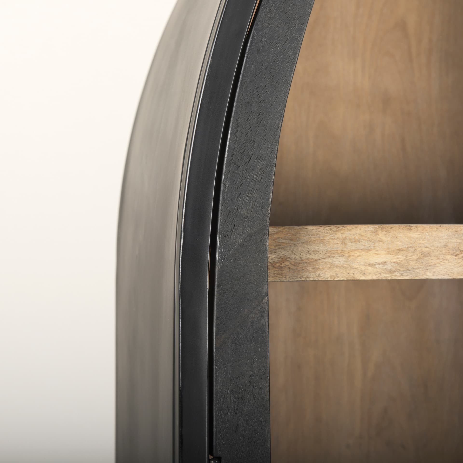 Sloan 47.5W x 85.5H Black Wood W/Black Metal Frame Arch Cabinet — product photograph