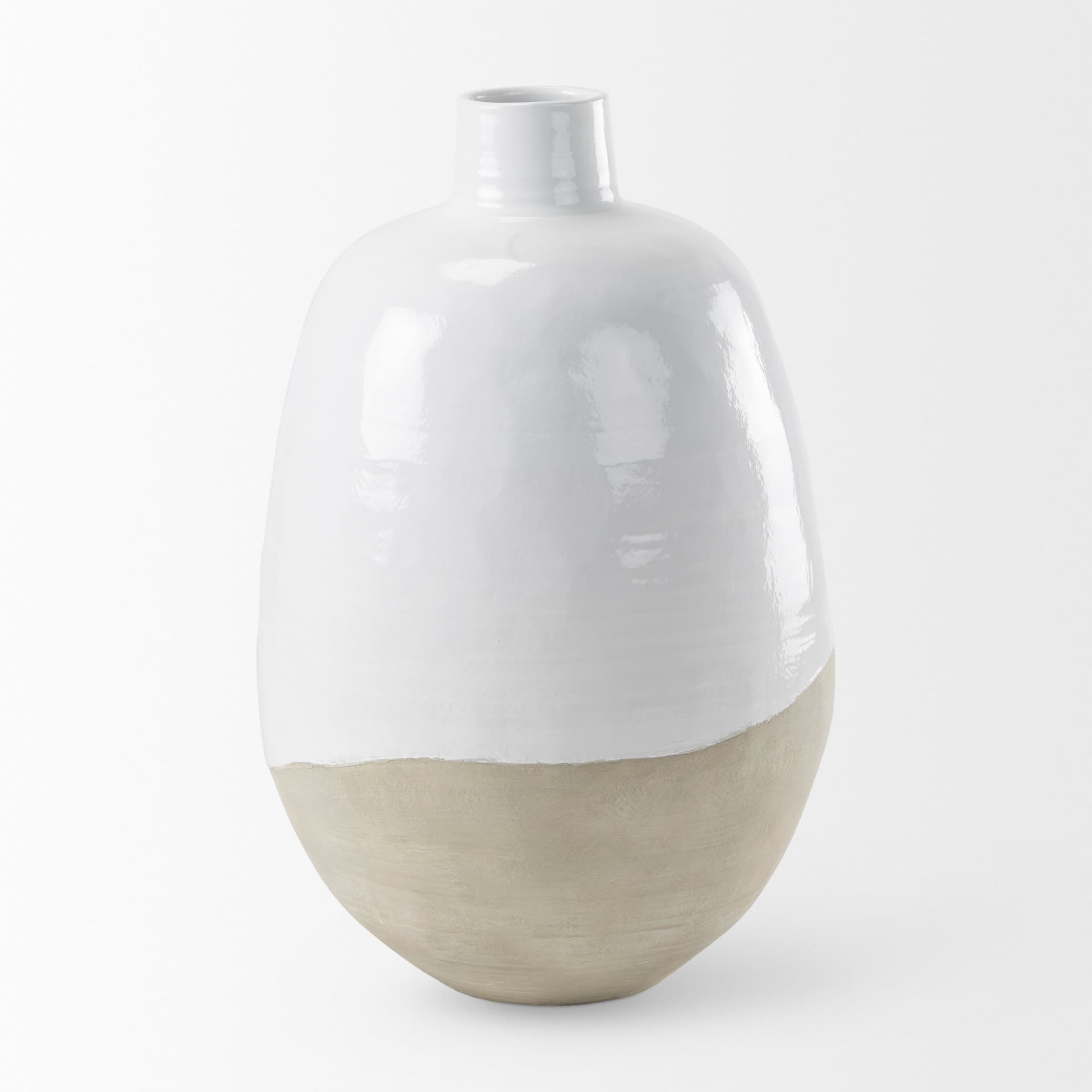 Amos 20.5L x 20.5W x 31.9H White and Dark Beige Color Blocked Ceramic Floor Vase — product photograph