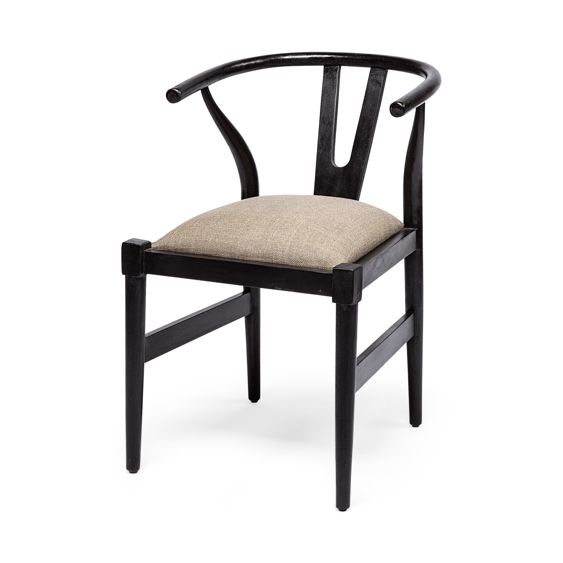 Trixie Curved Back Dining Arm Chair | Dark Taupe Fabric w/ Wooden — product photograph