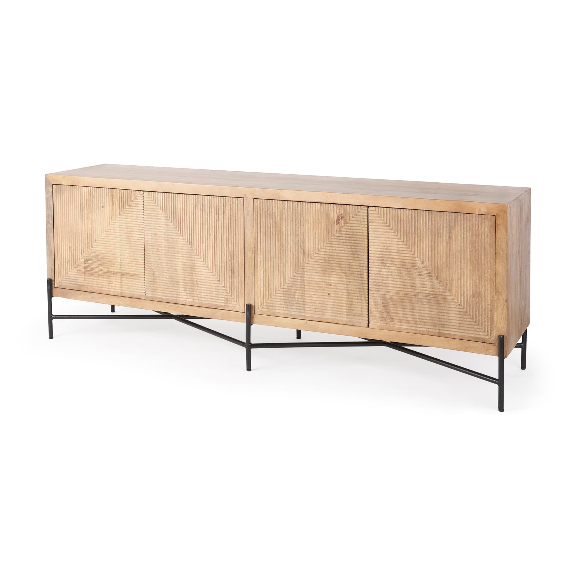 Cairo 78x19 Brown Solid Wood Black Metal Base 4 Door Cabinet Sideboard — product photograph