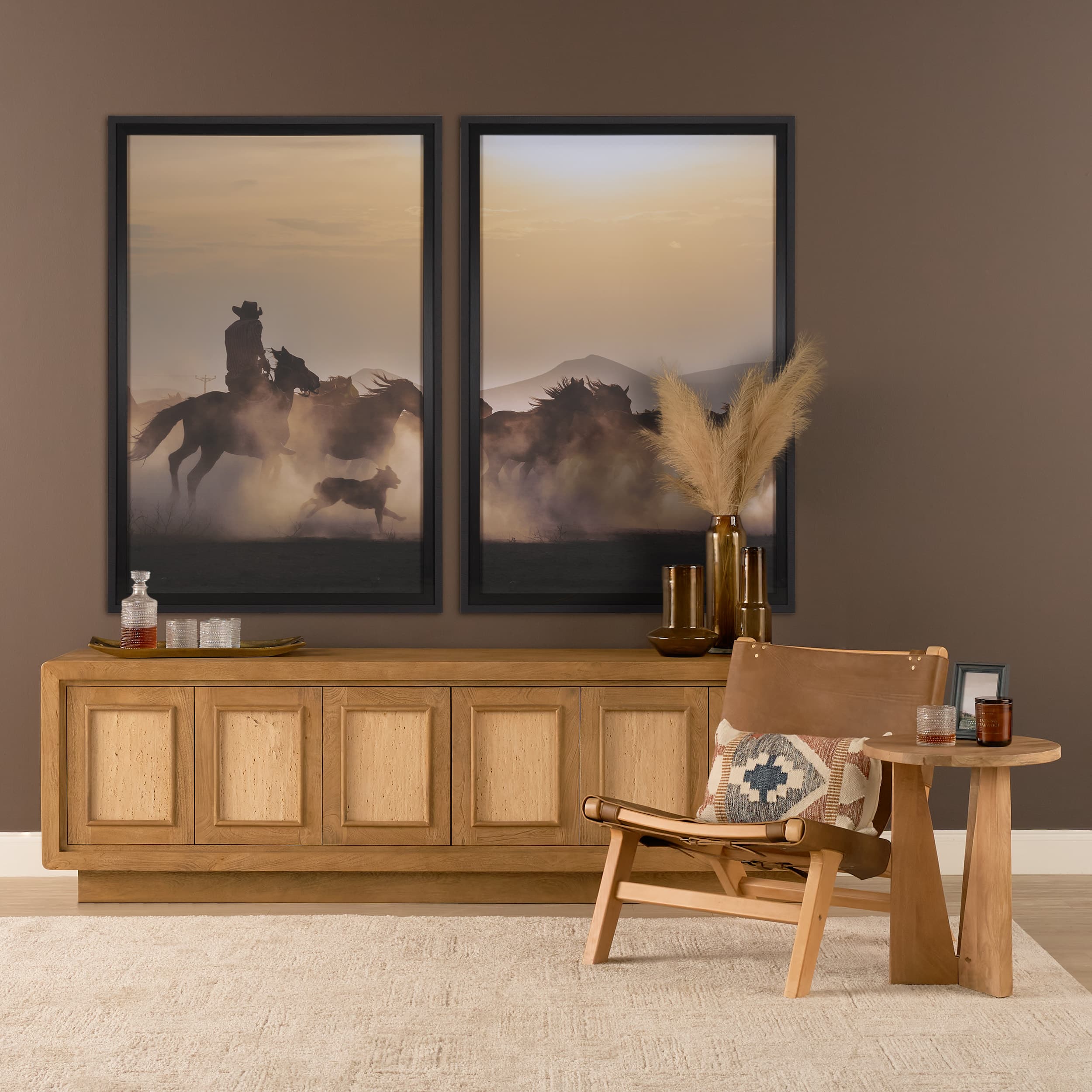 Valterra Light Brown Wood w/ Travertine 6 Door Media Console — product photograph