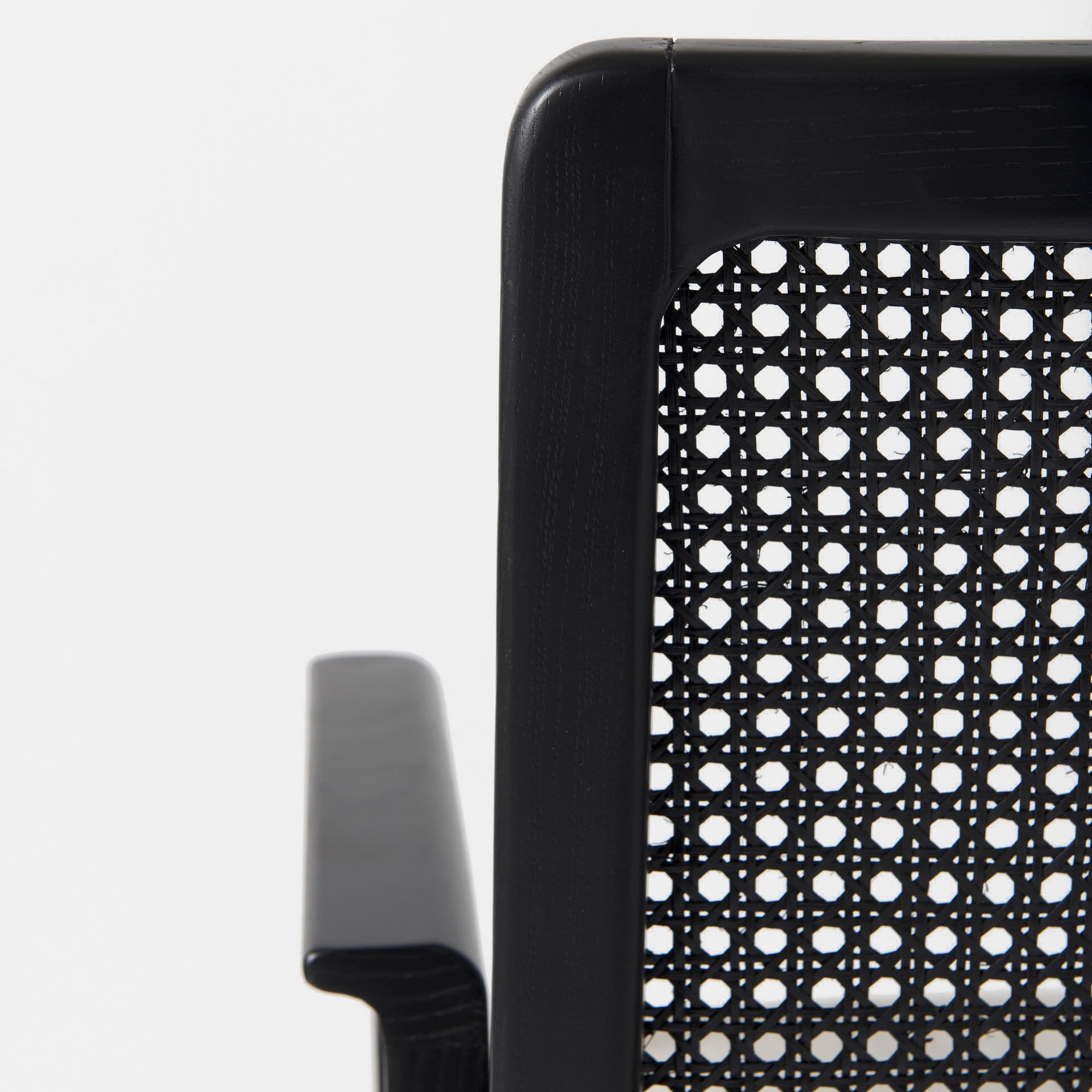 Clara Cane Back Dining Arm Chair | Cream Fabric w/ Black Wood — product photograph